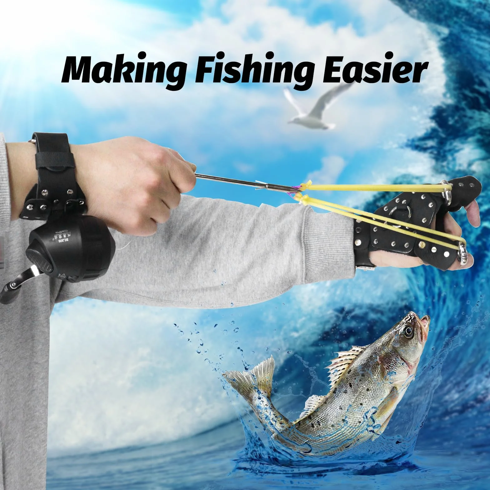 Kit de Moulinet de pêche avec Bracelet et protège-Main pour Lance-Pierre - Moulinet de fléchettes en Cuir pour Le tir