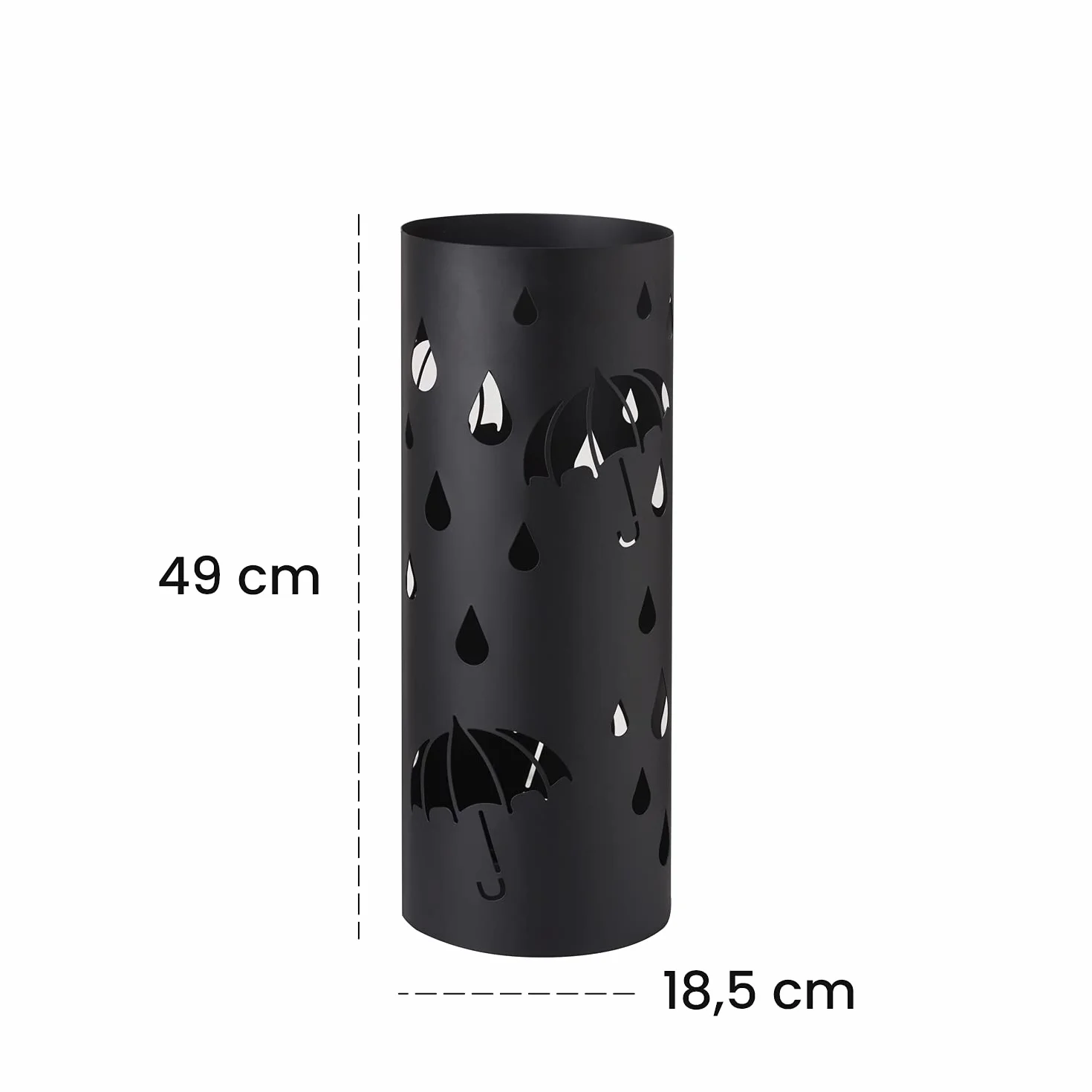 Baroni Home Porte-Parapluie Cylindrique Métal Design Moderne, Bac d'égouttement Extractible, Noir, 18,5x18,5x49 cm