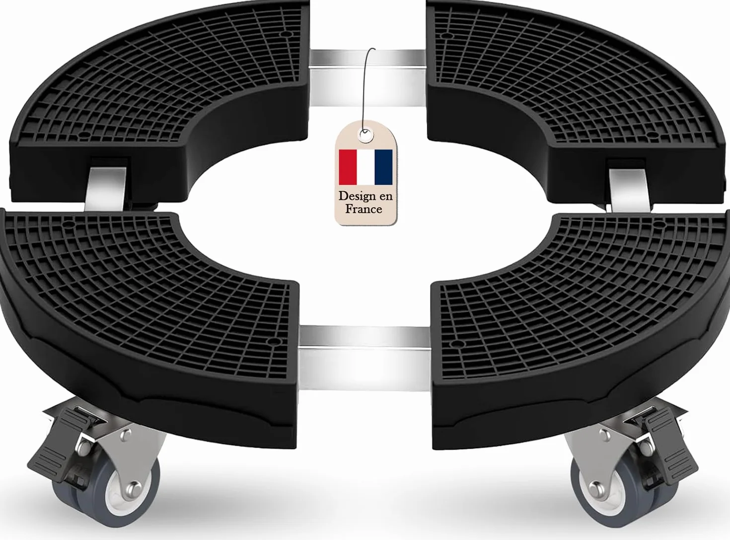 Porte Plante à Roulettes Réglable Ø38-59cm, Chariot pour Plantes d'Extérieur Capacité 200 kg, Support Plante Noir avec Roues 360°
