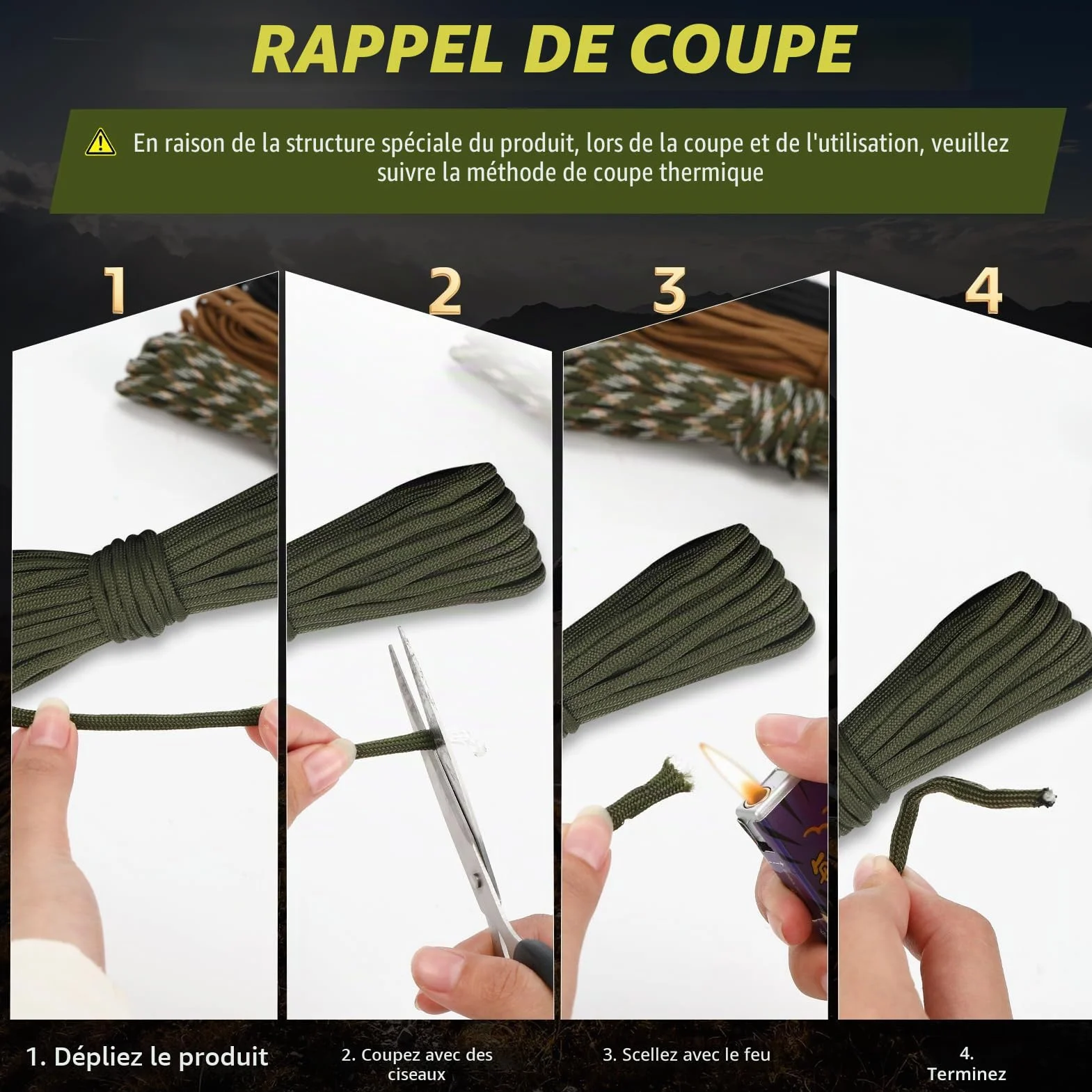 Paracorde 5 Pièces 33ft 10m 4mm 7 Brins Corde Nylon Cordelette pour l'artisanat Camping Bricolage