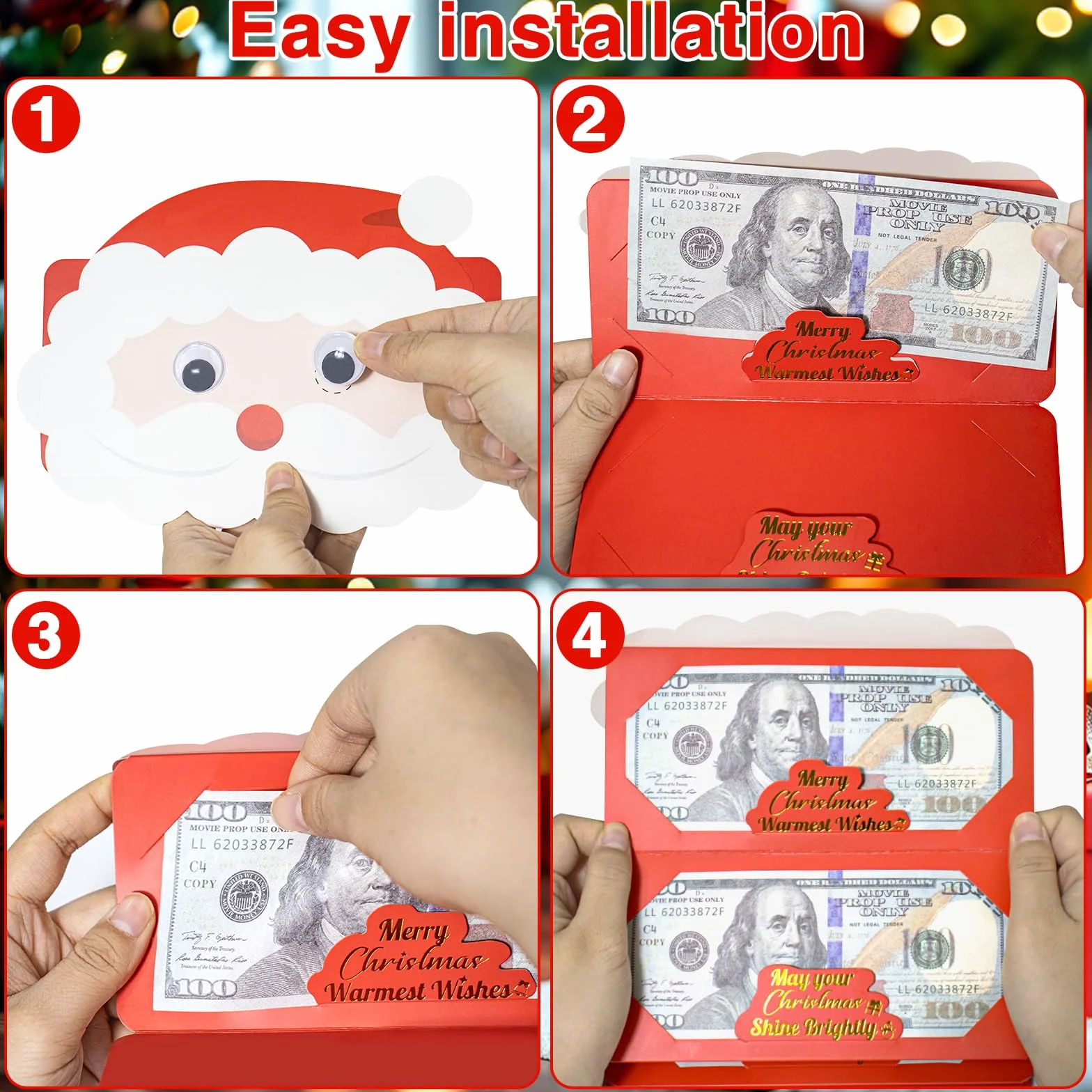 Porte-monnaie carte cadeau Noël 6 emplacements cartes cadeaux Père Noël