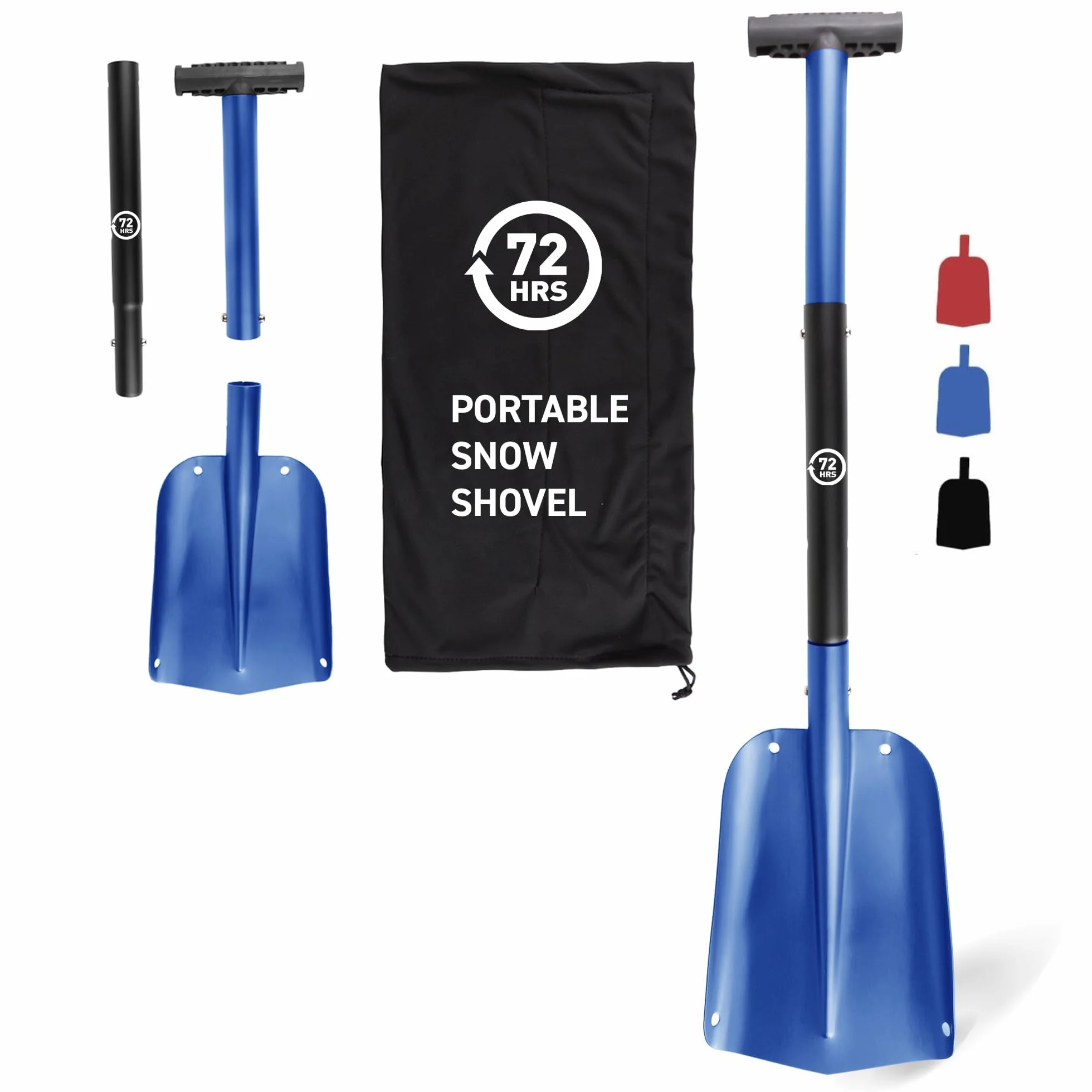72 HRS Pelle à neige compacte pliable 3 en 1 en aluminium – Déneigement en hiver, kit d'urgence pour véhicule, voiture, camionnette, VUS, camion, motoneige, équipement de snowboard, camping, jardinage