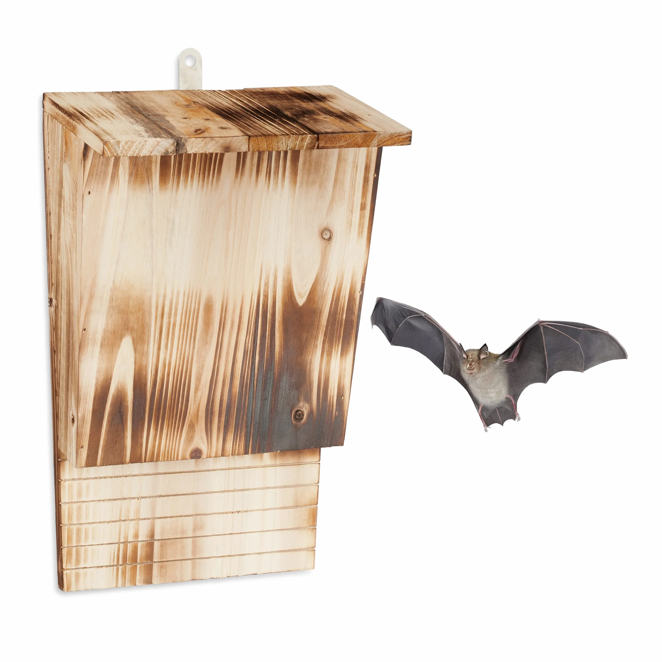 Relaxdays Abri à Chauves-Souris, Nichoir Bois Flammé 37x22x12,5 cm
