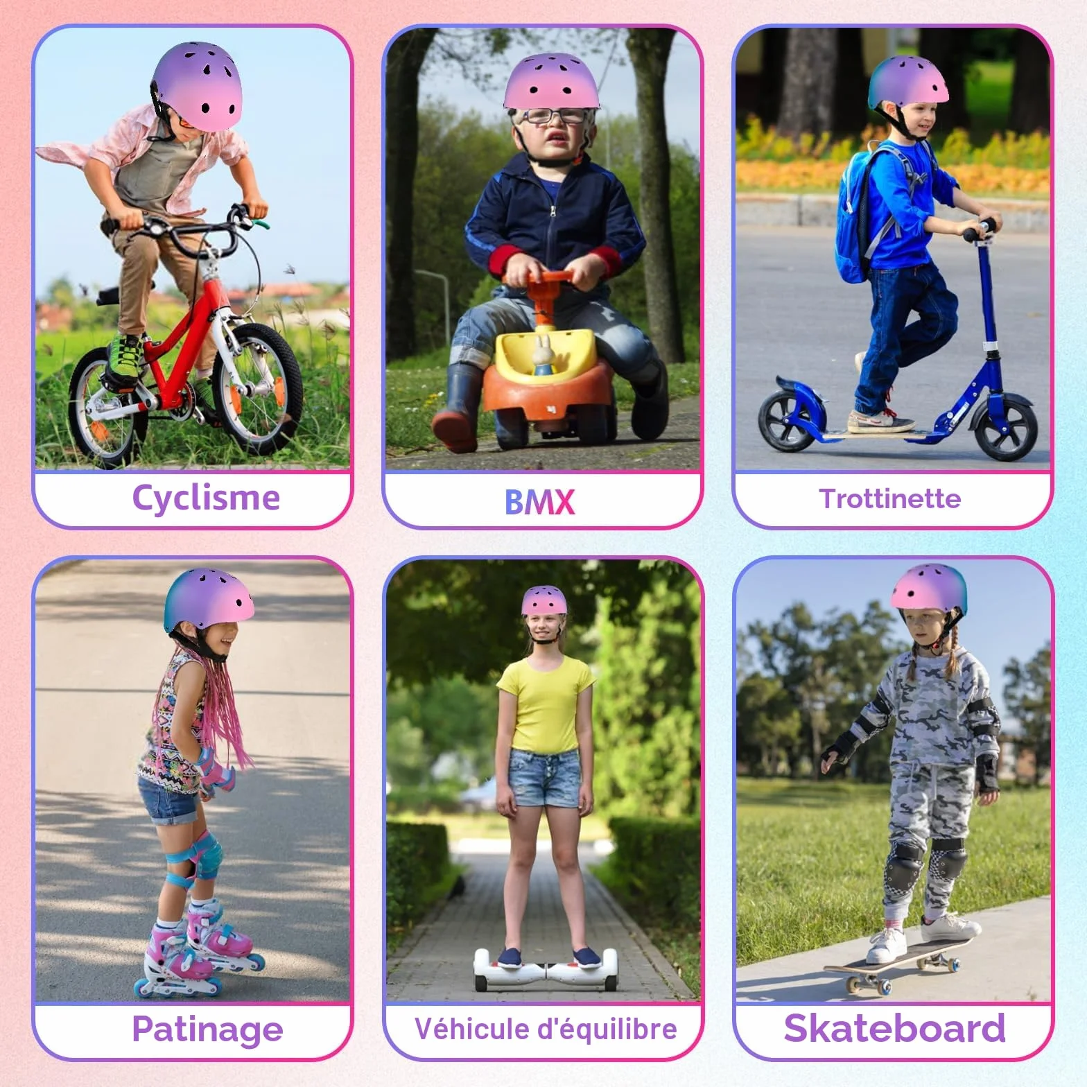 Casque Vélo Enfants Réglable Protection Multi-Sports Cyclisme Skateboard Patinage Trottinette