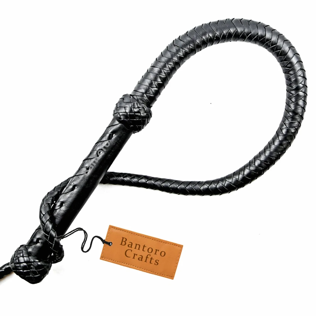 Noir Fouet en Cuir véritable Cravache 6 Pieds (1,8 mètre) de Longueur 12 Tresses Brins Cuir tressé Fouet craquant Fort Equitation