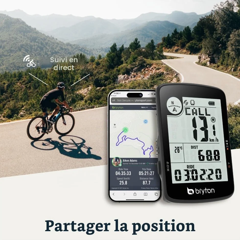 Bryton Rider 17 Ordinateur de vélo GPS sans Fil avec écran LCD 3" Compatible avec Radar de vélo, autonomie de 25 Heures, Bluetooth, étanche, Piste en Direct
