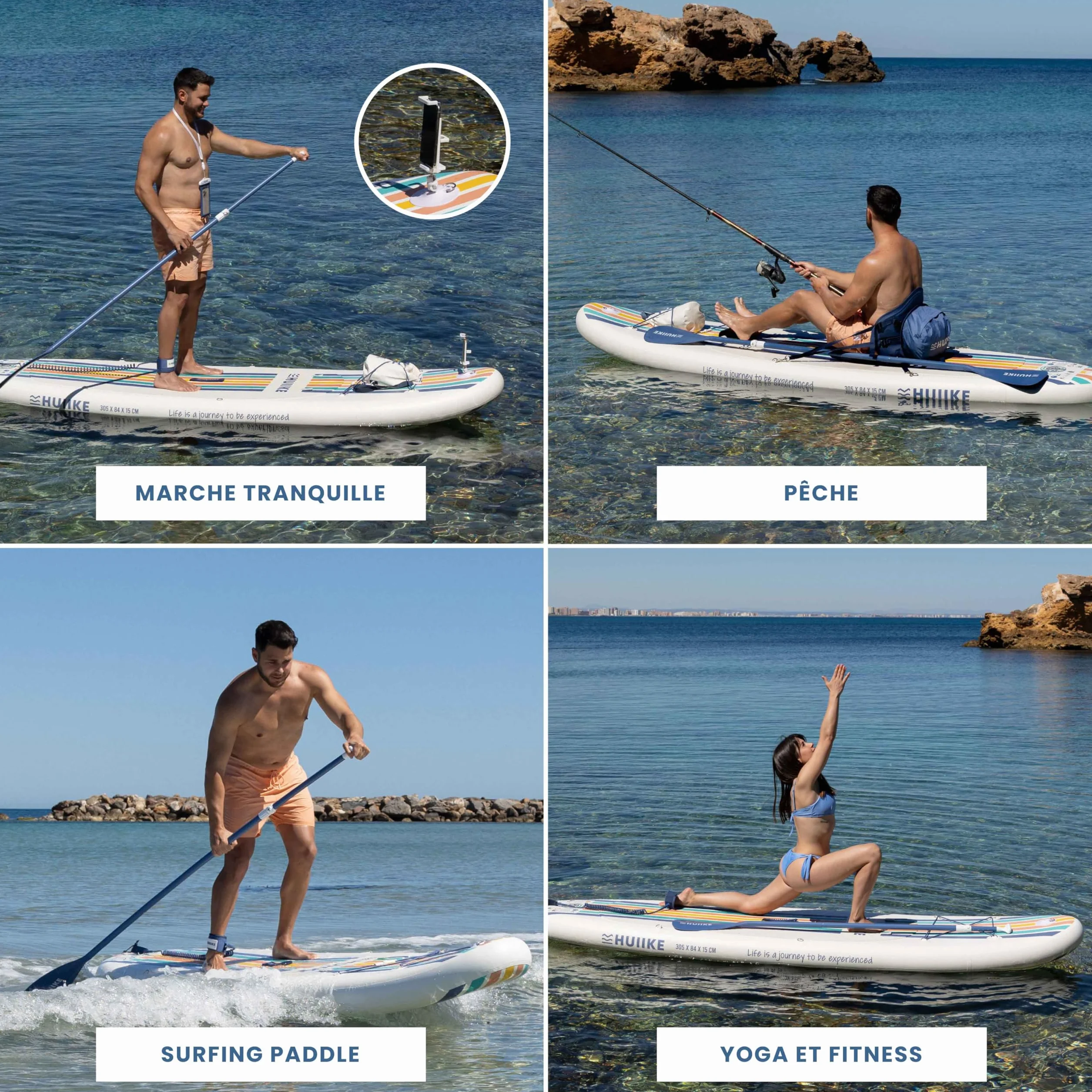 HUIIKE Paddle Gonflable Adulte avec Accessoires Inclus, Pagaie, Ailerons, Pompe. Planche de Stand Up Paddle Grande Stabilité et Résistance. 305 x 84 x 15 cm, Jusqu'à 130 kg