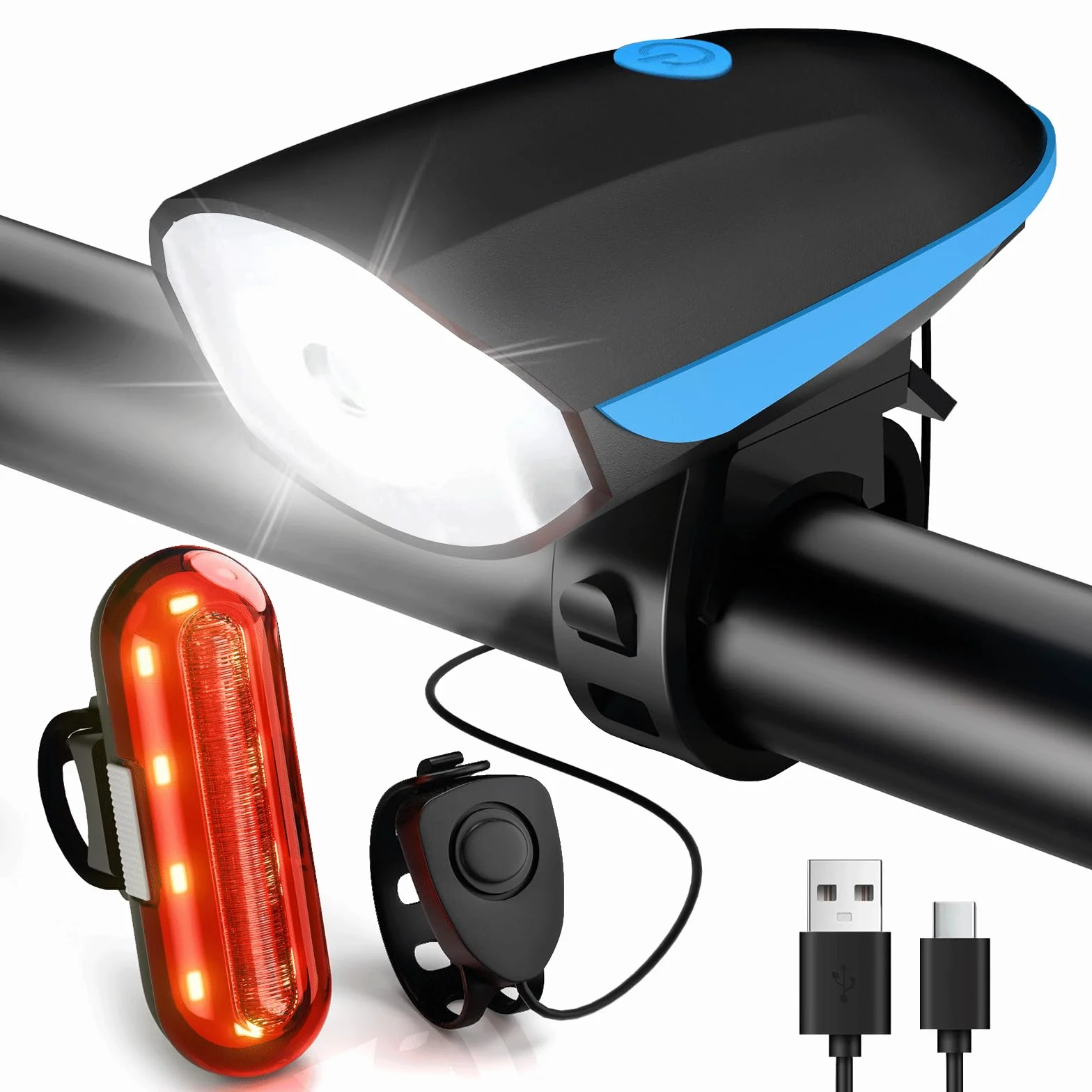Lumiere Velo Avant et Arriere, Lampe Velo Rechargeable Type C, 3 Modes Phare Velo, 5 Modes Feu Arriere Velo, Lumière Velo Convient Tous Vélos & Conditions de Cyclisme