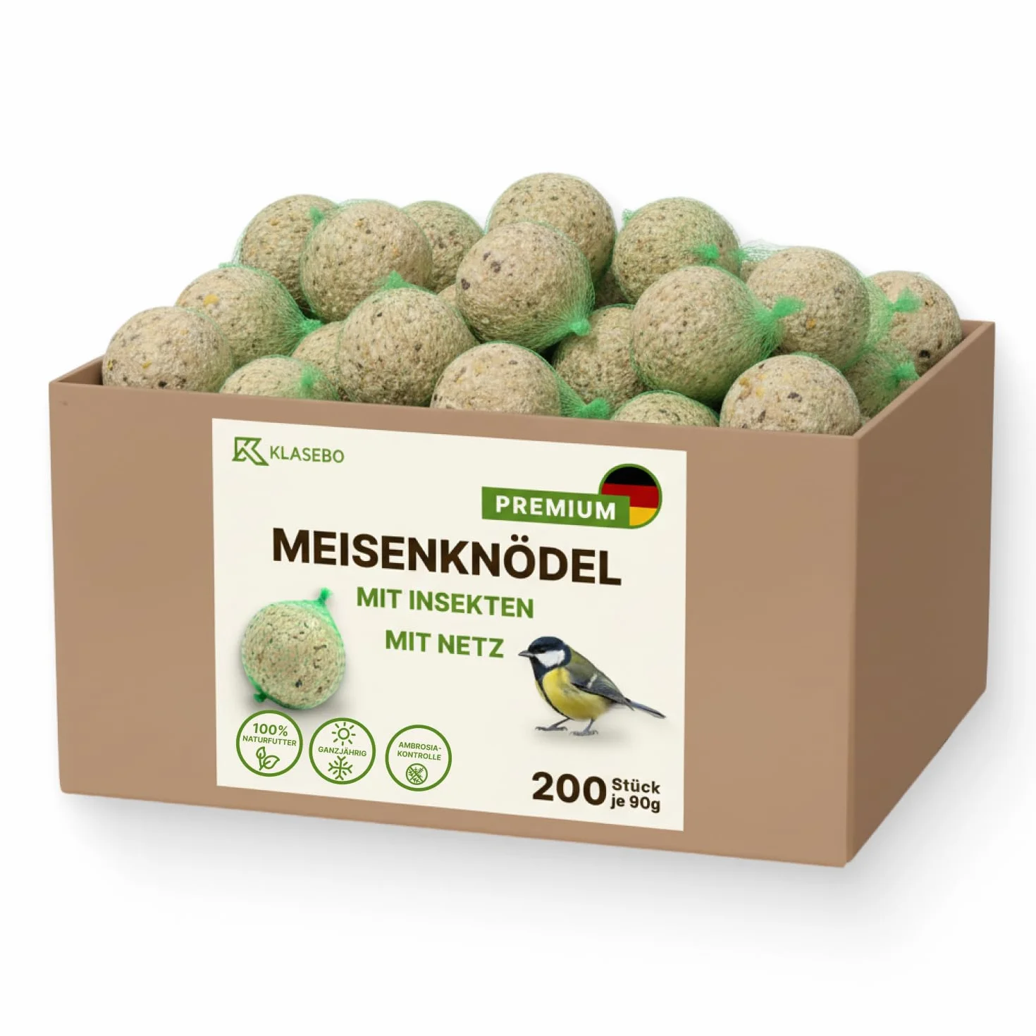KLASEBO Boules de Graisse Oiseaux avec Insectes 200 x 90 g Filet