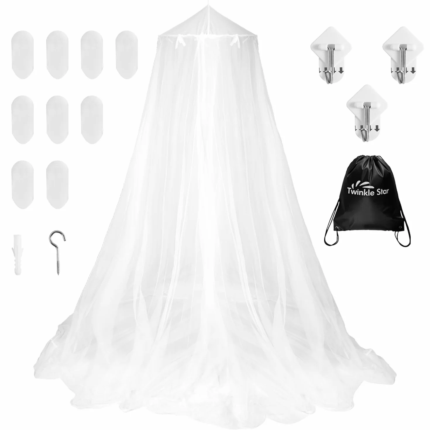 Twinkle Star Moustiquaire Voyage Sac de Voyage Crochet de Plafond Autocollant Ciel de lit Extra Large pour lit Double