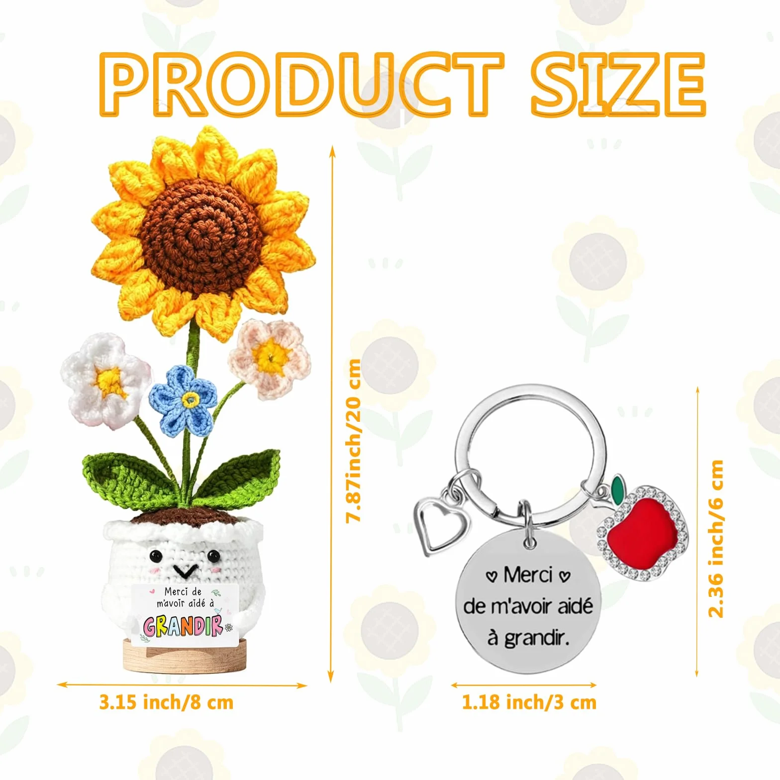 Fleur Pot Crochet Main Tulipe Tournesol Porte-Clés Cadeau Maîtresse Fin Année Noël École Merci Atsem