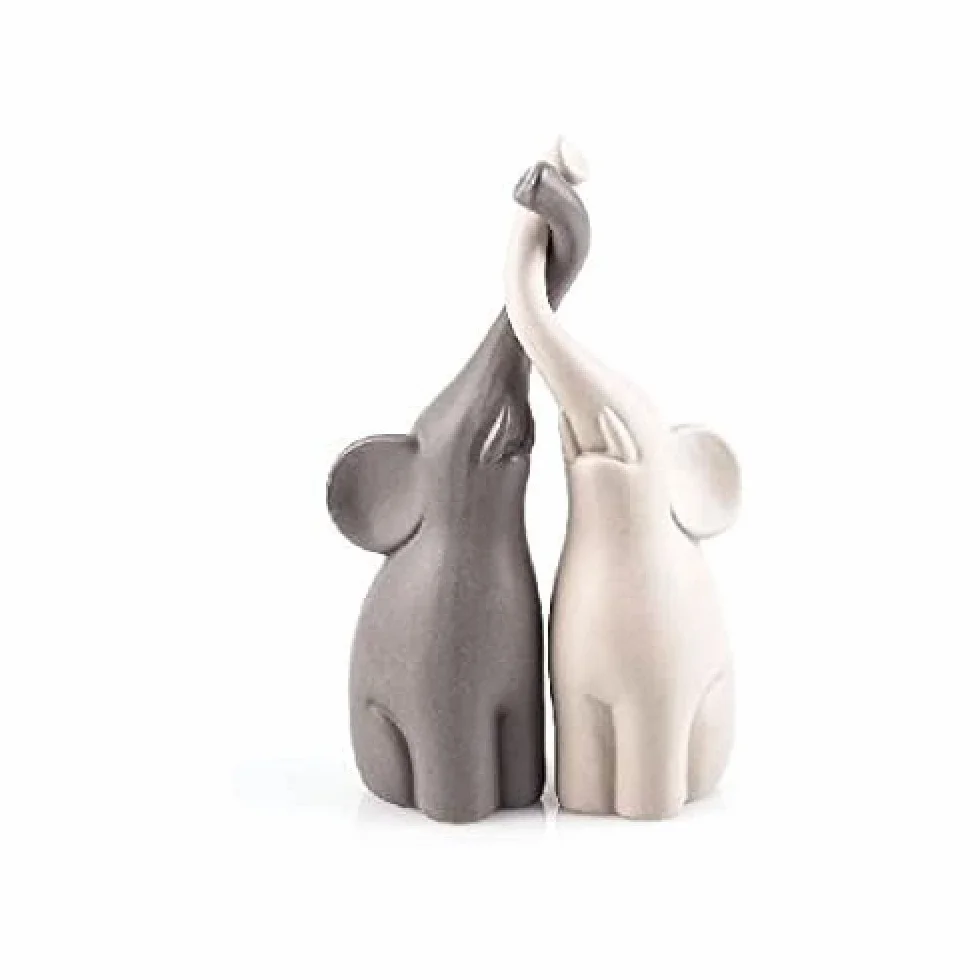 Pajoma® Lot de 2 Éléphants Amoureux en Céramique 25,5 cm - Figurine Animale Décoration Table Cuisine Salon