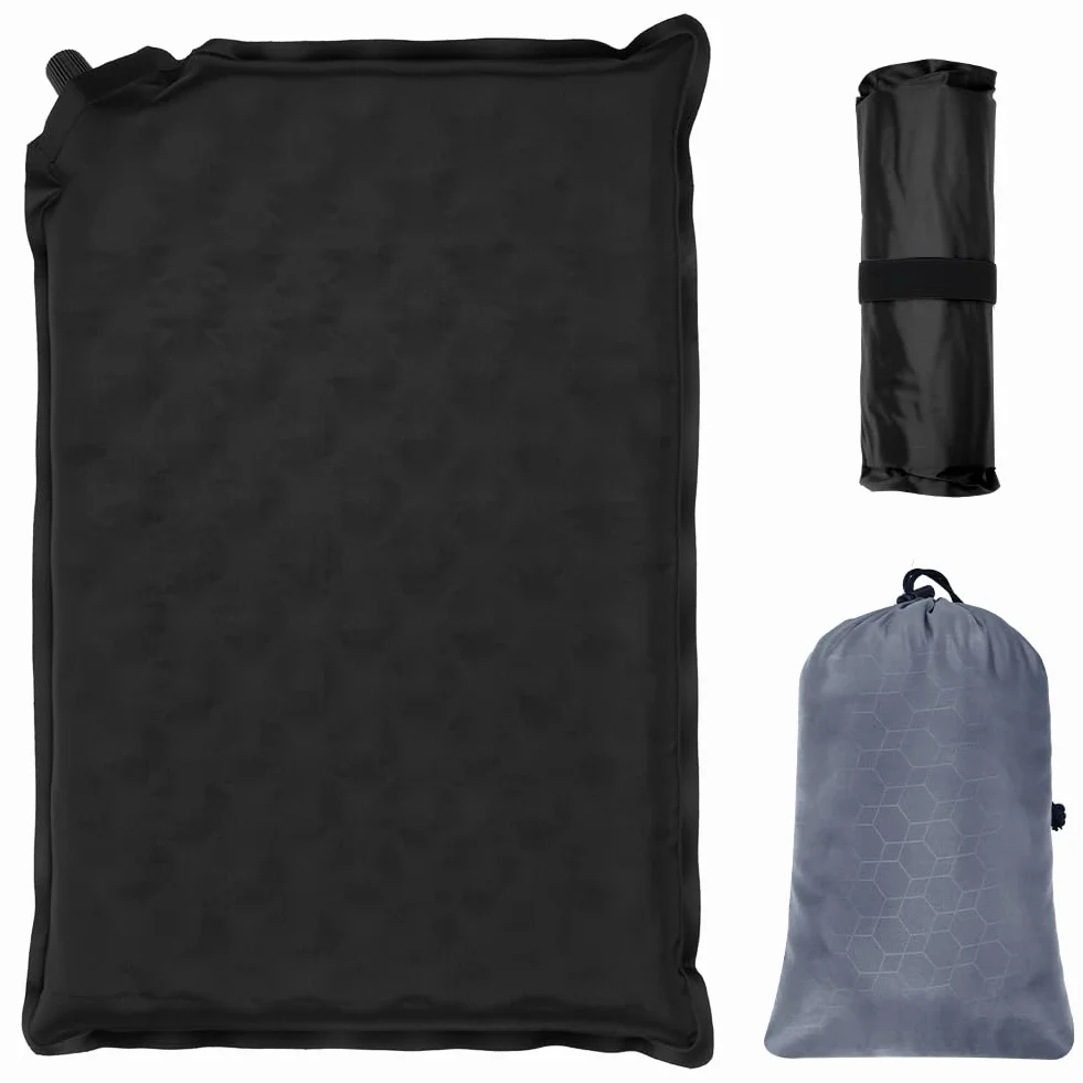 AUYAO Coussins Siège Gonflable, Coussin d’Assise Automatique avec Sac, Coussin de Stade - Étanche Portable et Léger - Anti-Déchirure et Usure, pour Camping la Maison Coussin de Concert（Noir）