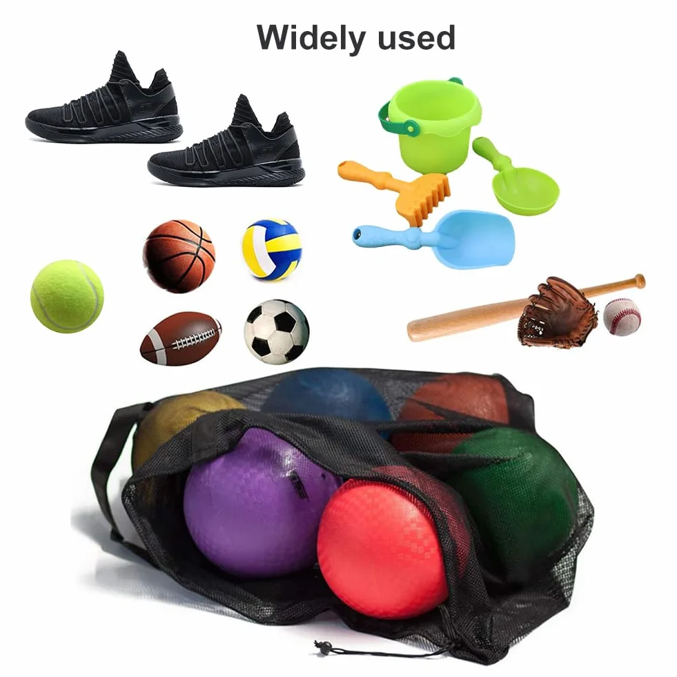 Helweet Sac de Ballon en Filet, Sac à Ballons de Foot, Sacs de Rangement pour Football, pour Basket-Ball Football Volley-Ball, Tennis, Rangement des Équipements de Sport Plage, 72 X 100 cm, Noir