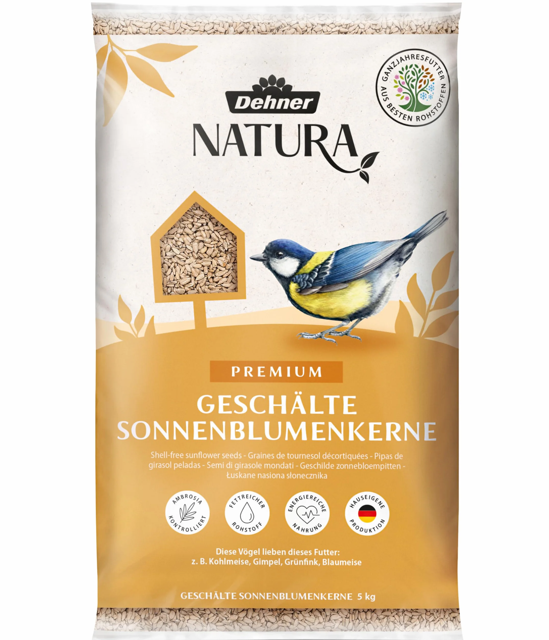 Dehner Natura Premium Nourriture pour Oiseaux Sauvages, Graines de Tournesol Décortiquées, 5 kg