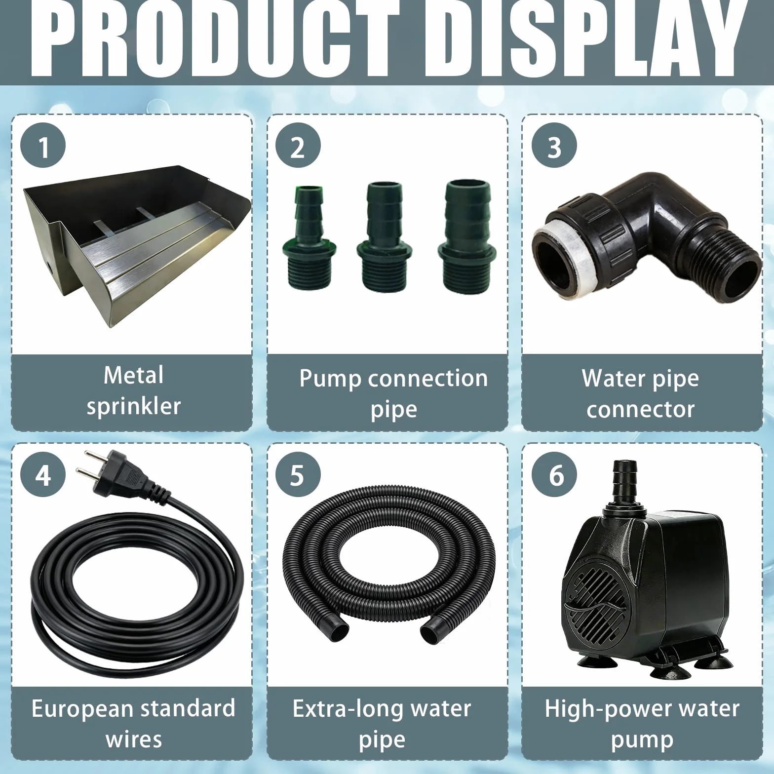 Cascade pour Bassin de Jardin 30 cm Acier Inoxydable Fontaine 45W 3000 L/H