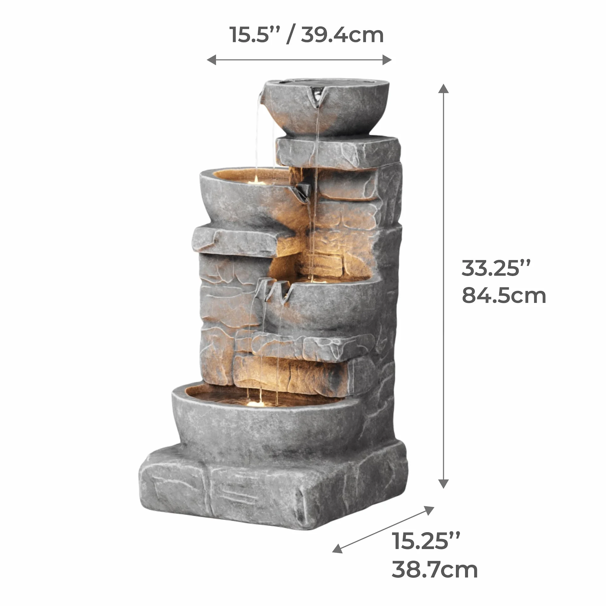 Teamson Home fontaine d'eau extérieure 33.25 Bols en cascade pierres empilées