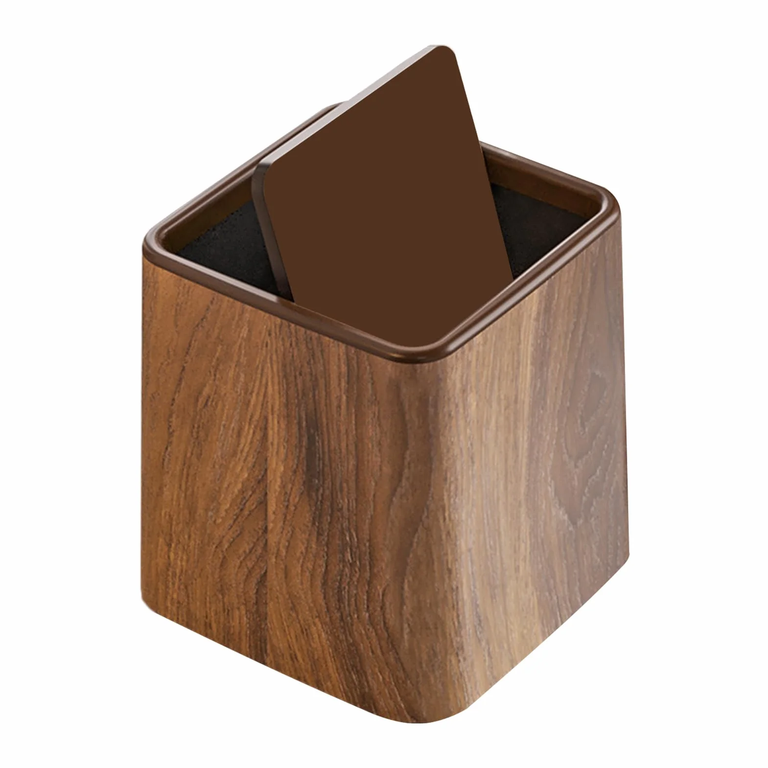 Poubelle De Bureau Avec Couvercle Imitation Bois 14.7x14.7x15.3cm Corbeille Recyclage Rétro