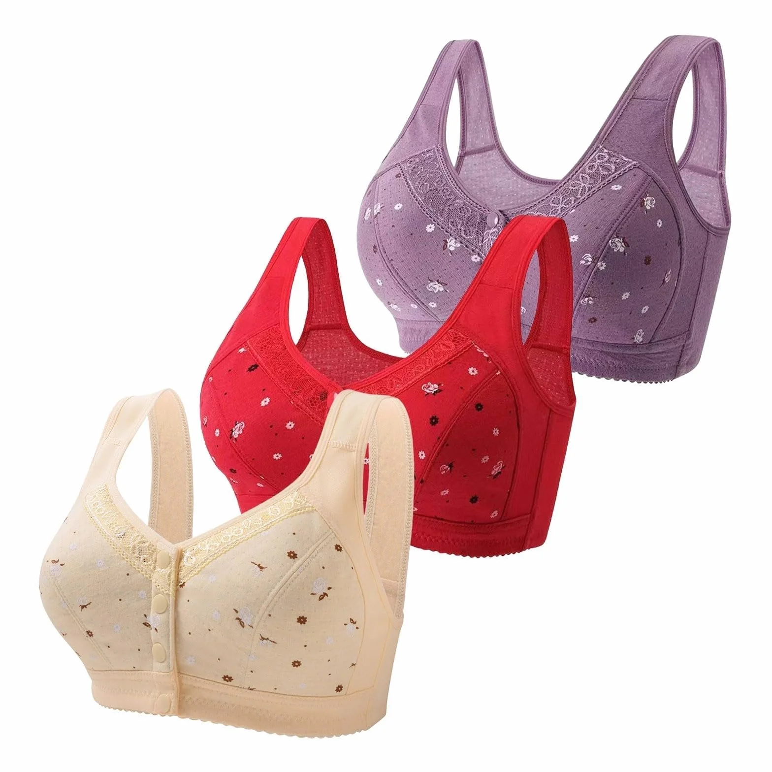 Soutien-Gorge pour Femmes âgées, lot 3, 2024, Bouton Fermeture sur Devant, en Coton, Confortable, Soutien Complet, Large, sans Armatures Legging Maternité Coton