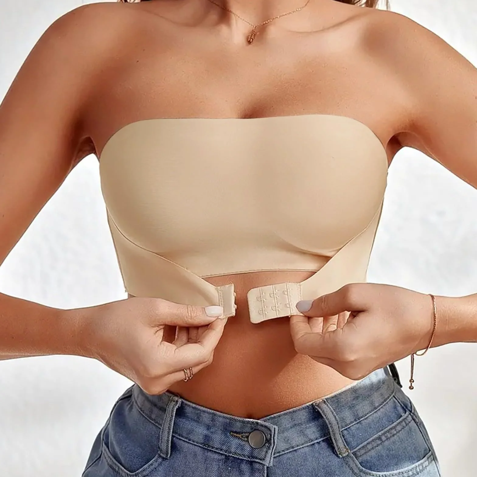 Soutien-Gorge Bandeau Femme sans Bretelles Boucle Avant Réglable Élastique Brassière Push Up sans Couture Antidérapant ﻿Soutien-Gorge Invisible sous-vêtements pour Femme