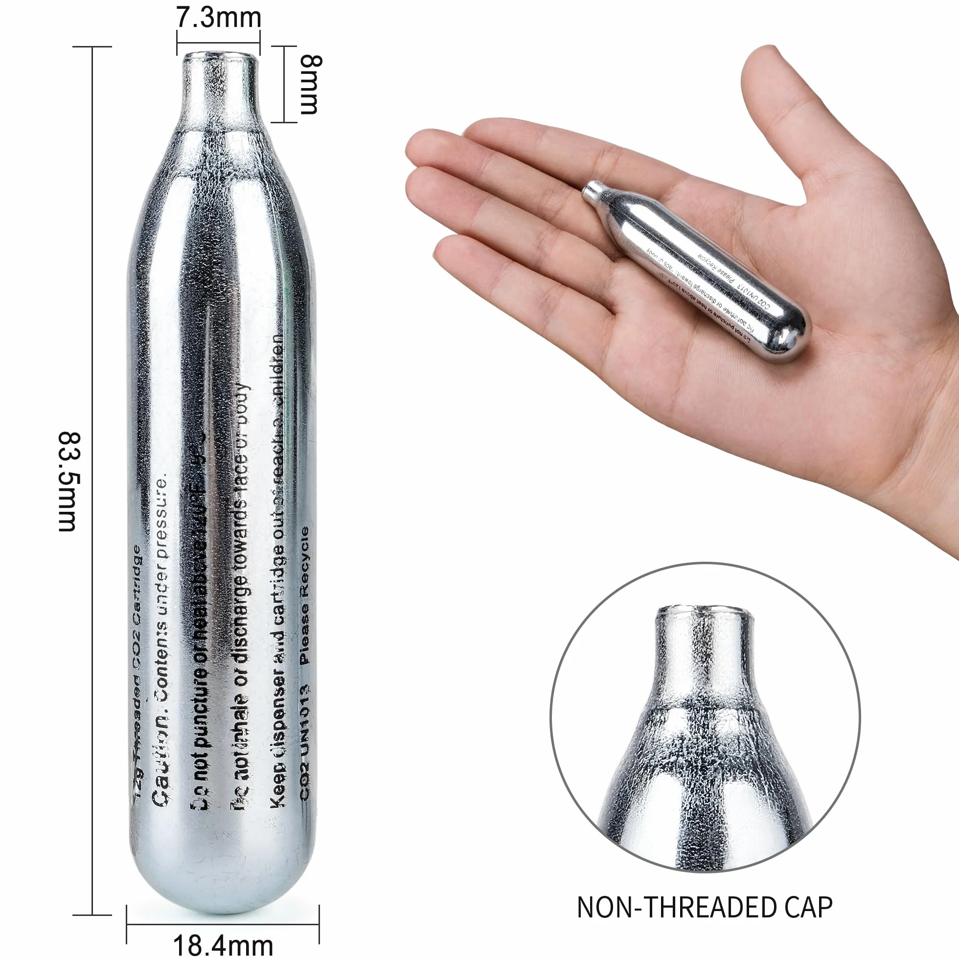 Capsules de CO2 8g/12g – Haute pureté 99,9% – Boîtier en acier – Click-Lock – Pour appareils à pression d'air