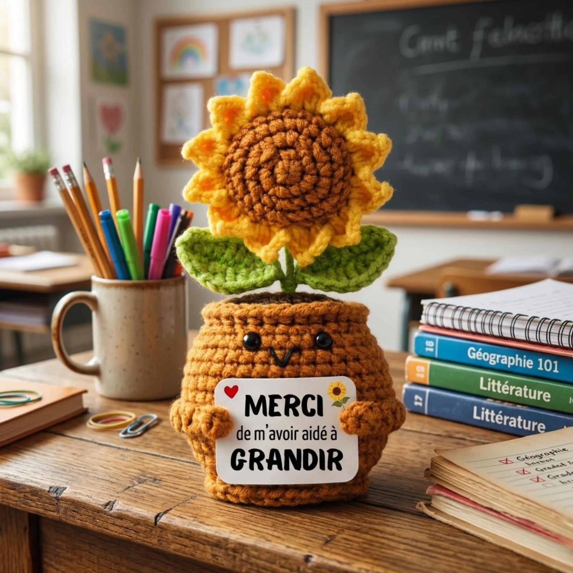 Cadeau Maitresse d’École Tournesol Crochet Merci de m’Avoir aidé à Grandir Fin d’Année Professeur Idée Cadeau Originale Remercier Enseignante