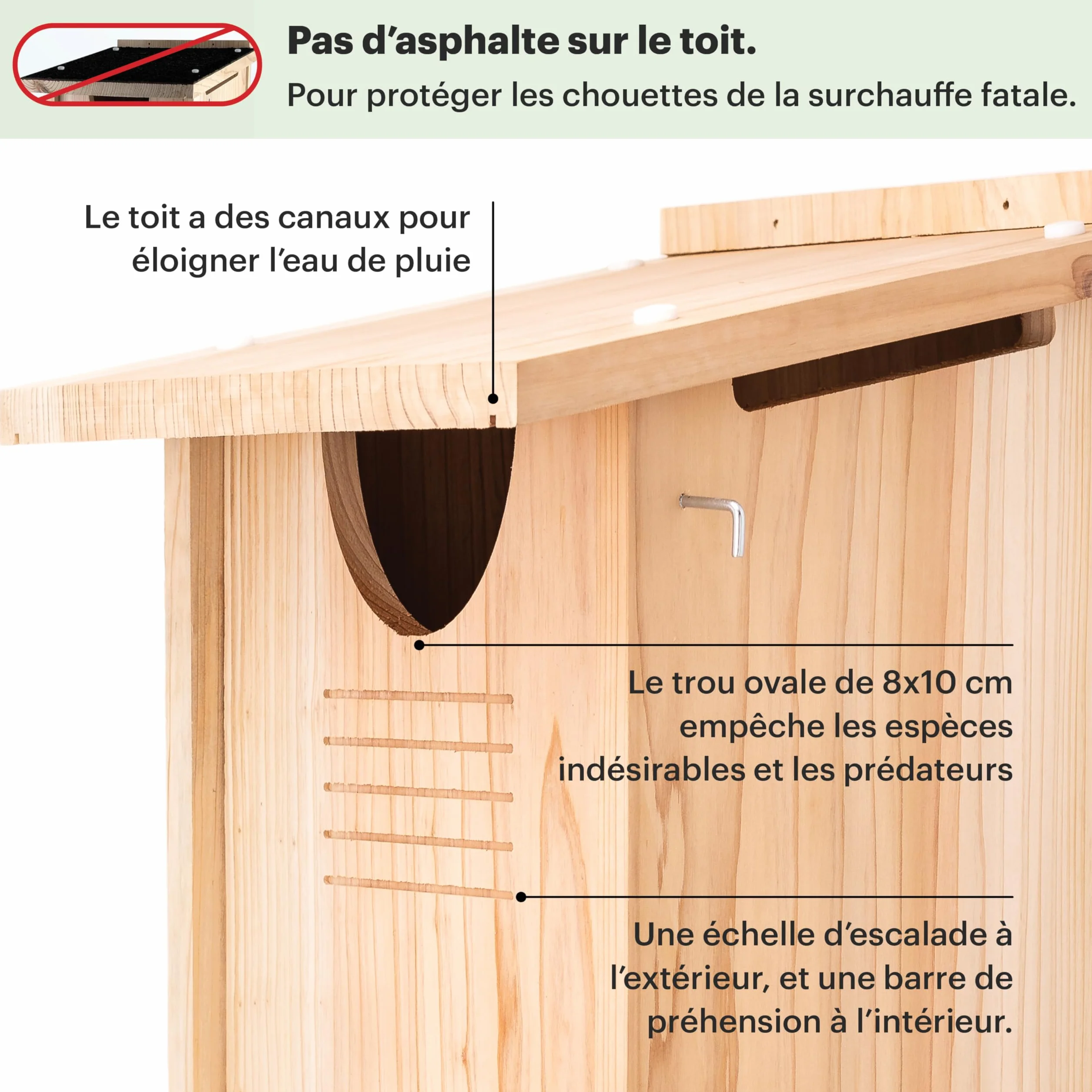 WHITEHORSE Grande Maison pour Chouettes en Bois de Cèdre 41 x 30 x 28 cm