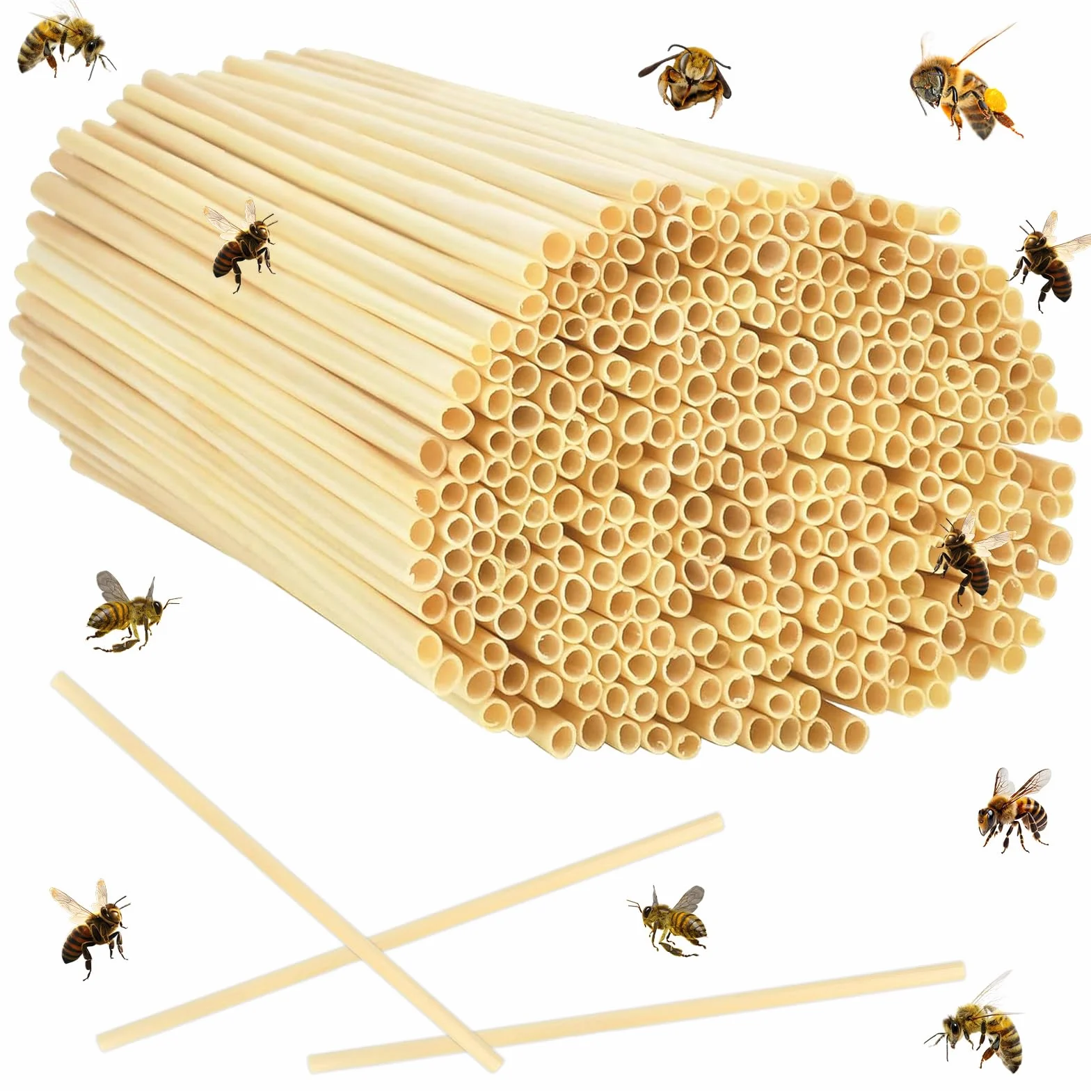 Kit Maison d'abeille 500PCS, 14.5cm de Long, Diamètre 3-5mm, Pailles de Blé Tube Abeille, Aide à la Nidification