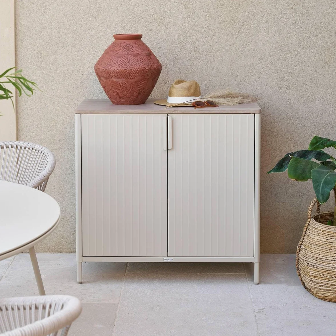 Buffet de jardin en acier galvanisé argile et lin Hespéride