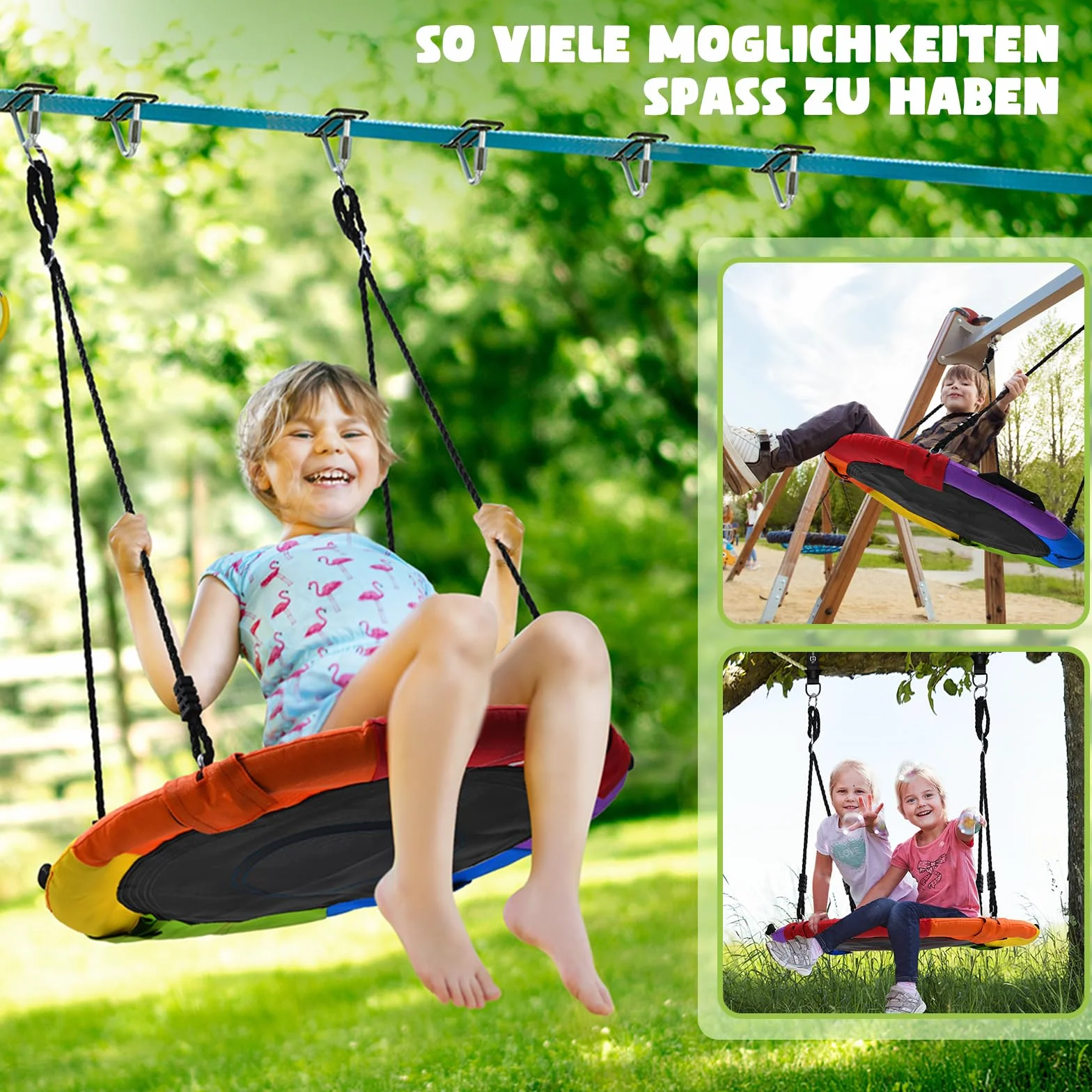Hapfan Kit d'extérieur, pour enfant, de 15 m, avec poulie de corde, parcours ninja et balançoire, filet d'escalade, échelle d'escalade, anneau de gymnastique, protection des arbres, bleu