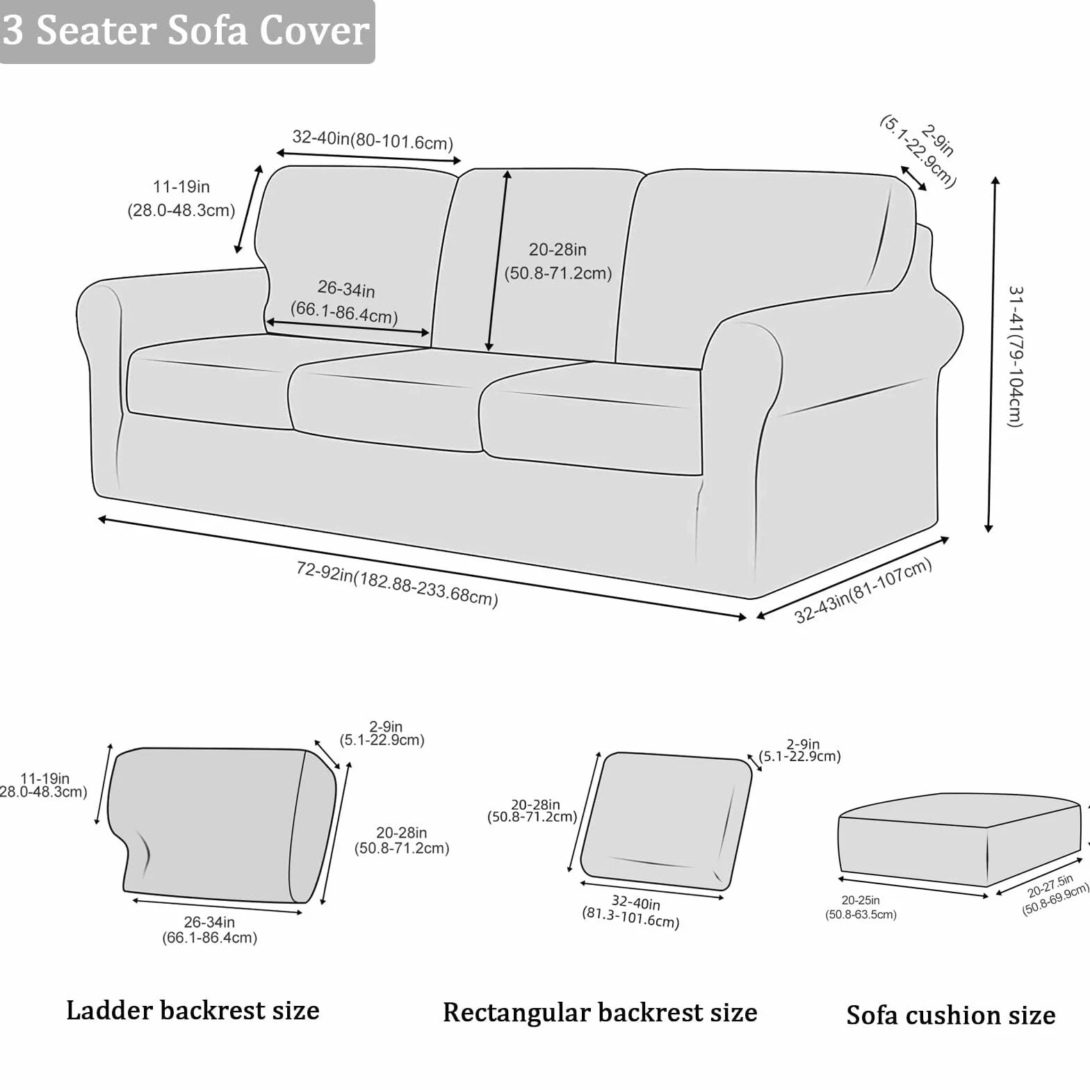 Housse de canapé 2 places extensible 5 pièces avec coussins séparés housses dossier, remplacement salon Bianco