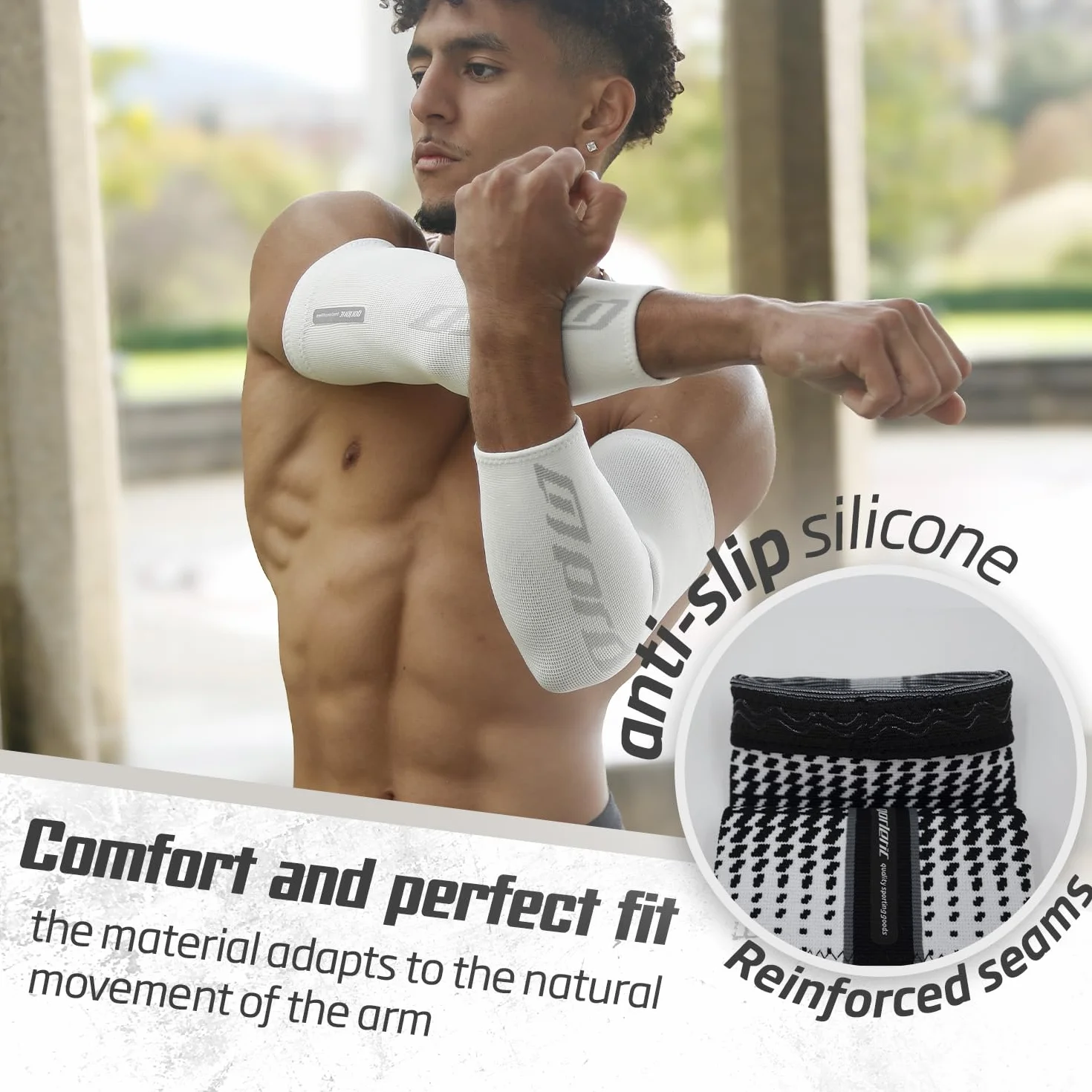 Coudières de compression sportives (paire) - Manches de support pour coudes - Antidérapantes et élastiques pour la callisthénie, le fitness, la gym - Homme/Femme (Noir, X-Large), blanc, L