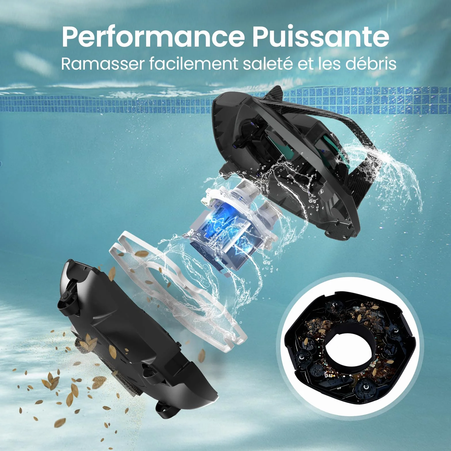 AIPER Robot Piscine sans Fil, Aspirateur pour Piscines jusqu'à 80 m², 90 Minutes Autonomie, Deux Moteurs
