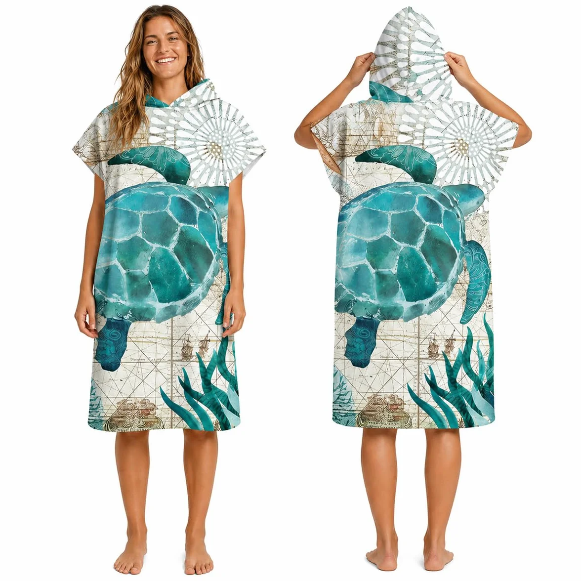 Odot Serviette Poncho de Surf, Microfibre à Séchage Rapide en Tissu Surfing Changement Robe à Capuche Poncho Plage à Langer Peignoir Natation pour Adulte Large