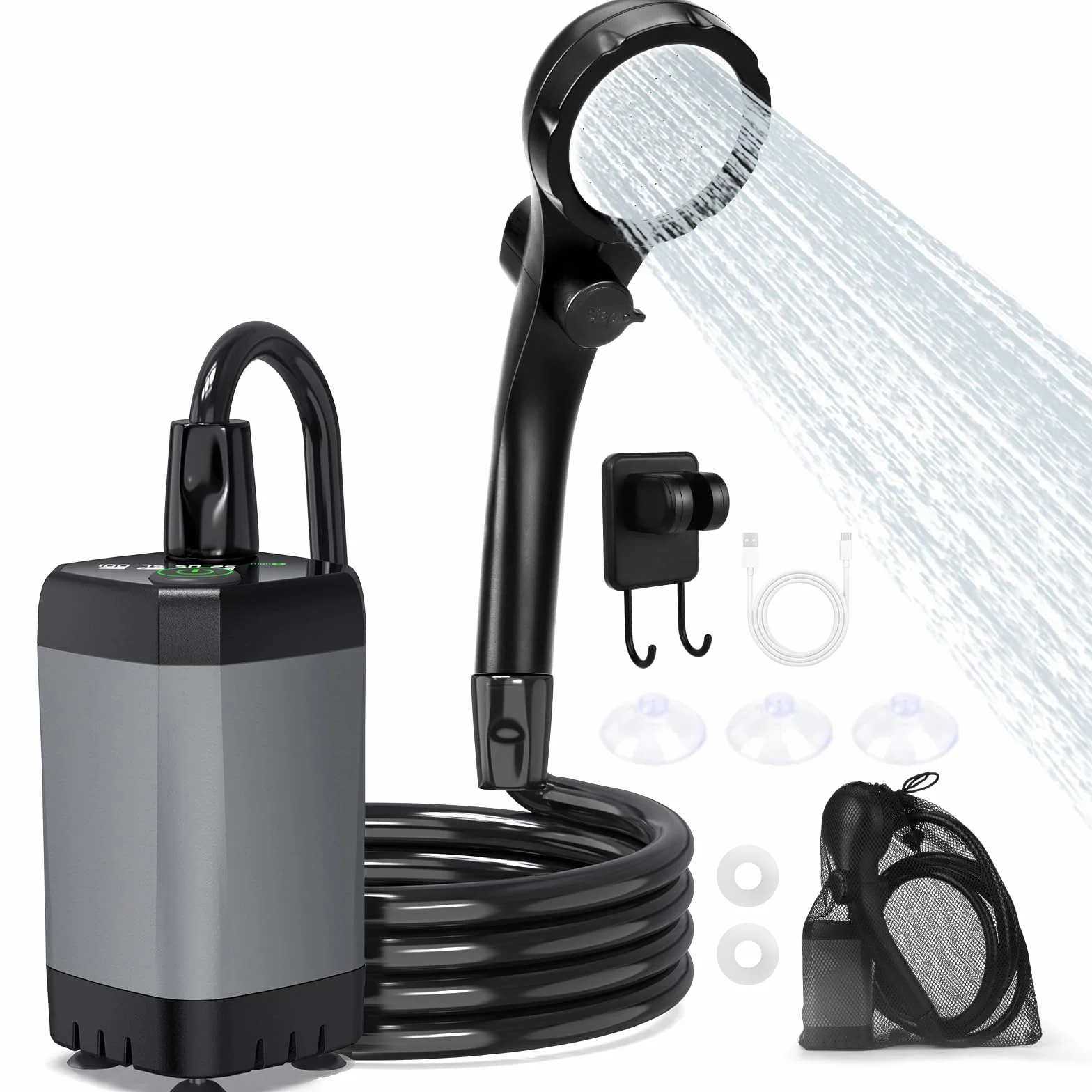 ShinePick Douche Camping, Douche Portable 3000mAh Rechargeable Avec écran LED Intelligent 3 Modes de Douche IPX7 Etanche Convient pour le Camping, l'extérieur, La Voiture, Les Animaux Domestiques