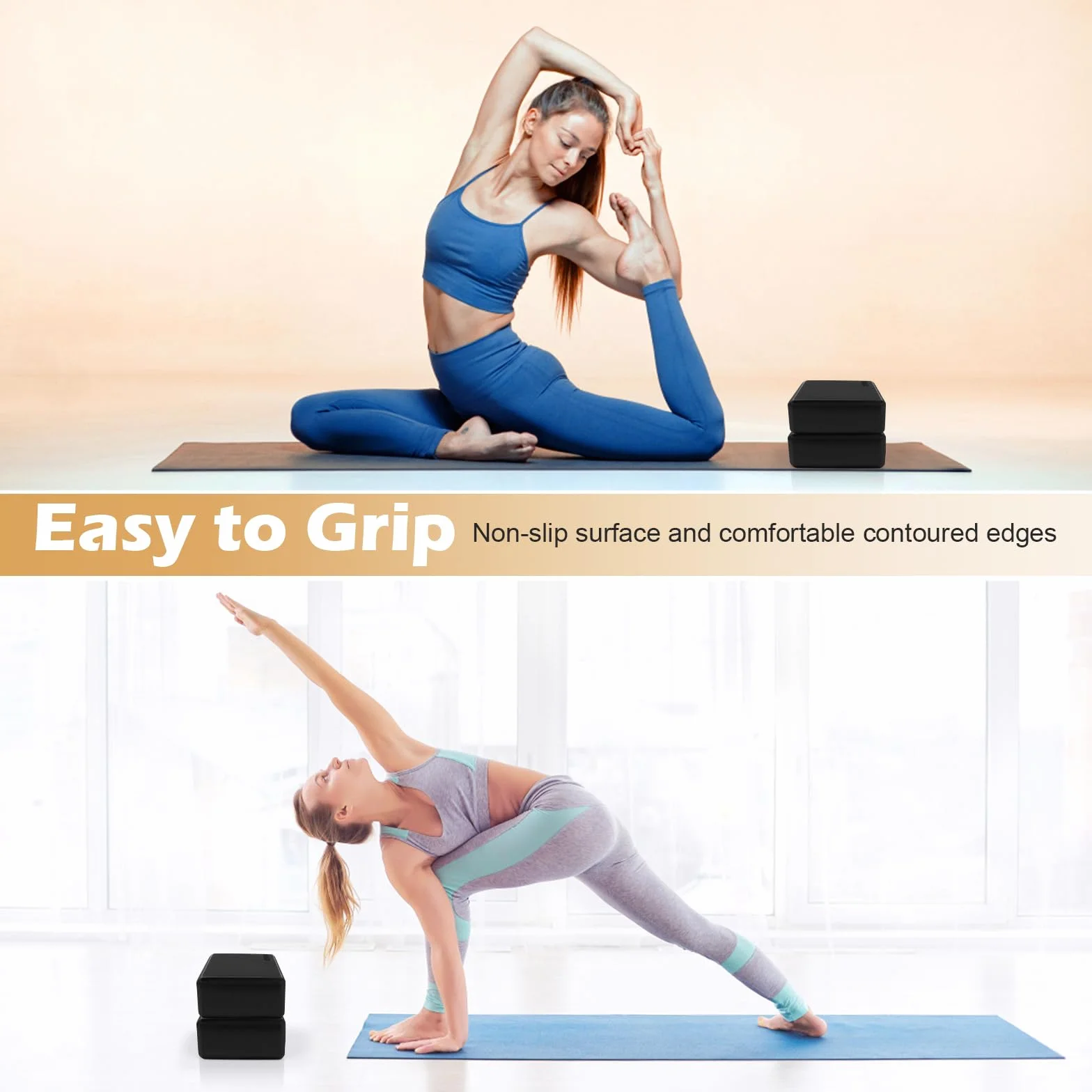 RISVOWO Brique Yoga, Lot de 2 Blocs, Kit en Mousse EVA à Haute Densité pour Pilates, Méditation, Fitness et Stretching