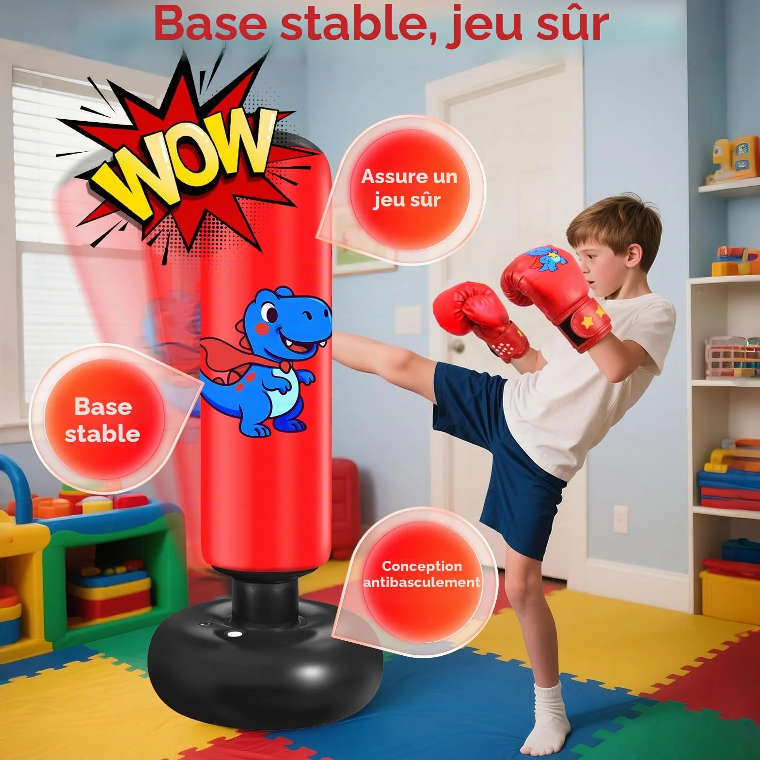 Sac de Frappe Enfant Gonflable Oziral Kids Boxing Sandbag Sac de Frappe autoportant pour Adultes Sac de Boxe Gonflable avec Pompe à air – Entraînement à Domicile pour Muay Thai Kickboxing
