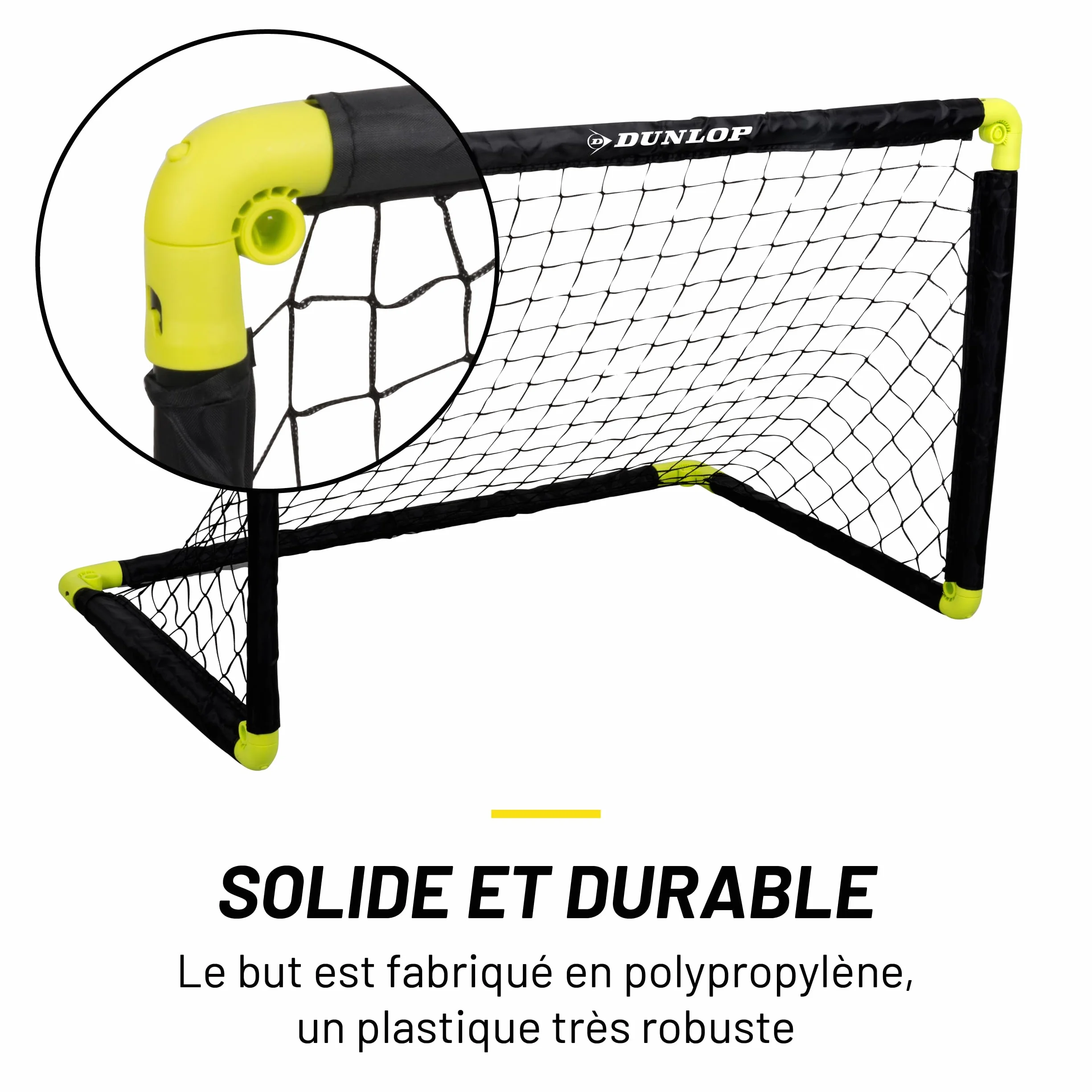 Dunlop Cage de Foot - But de Foot Enfant - Mini But Pliable et Montage Rapide - Kit Entrainement Football pour Enfants et Adultes - Cage Foot Exterieur et Interieur - Noir/Jaune