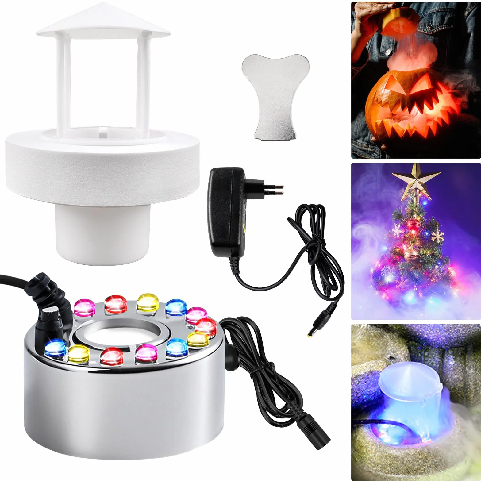 PORFOYO Nébuliseur à Ultrasons 12 LED Brumisateur Ultrason, Mini Machine à Fumée Halloween avec Protection Anti-éclaboussures