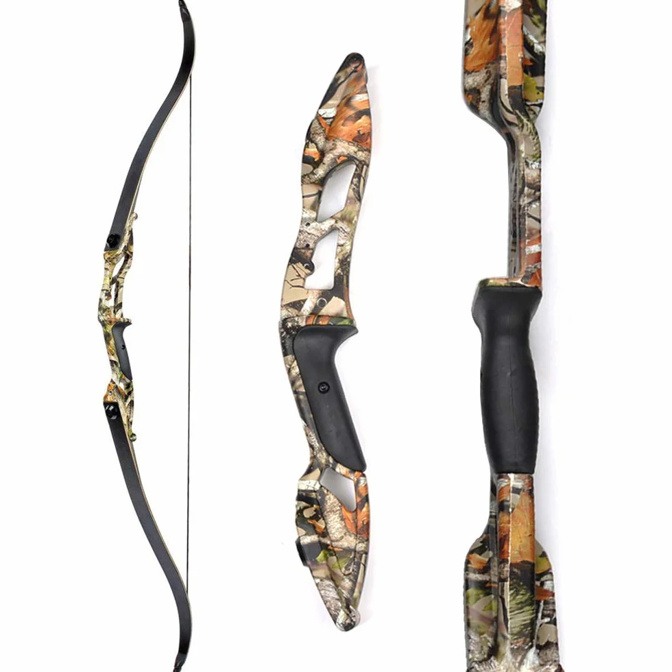 SHARROW 30-40lbs Arc Classique Takedown Arc Recourbé 64 Pouces Arc de Chasse Arc Long Traditionnel Arc de Compétition de Tir à l'arc (Camo, 30lbs)
