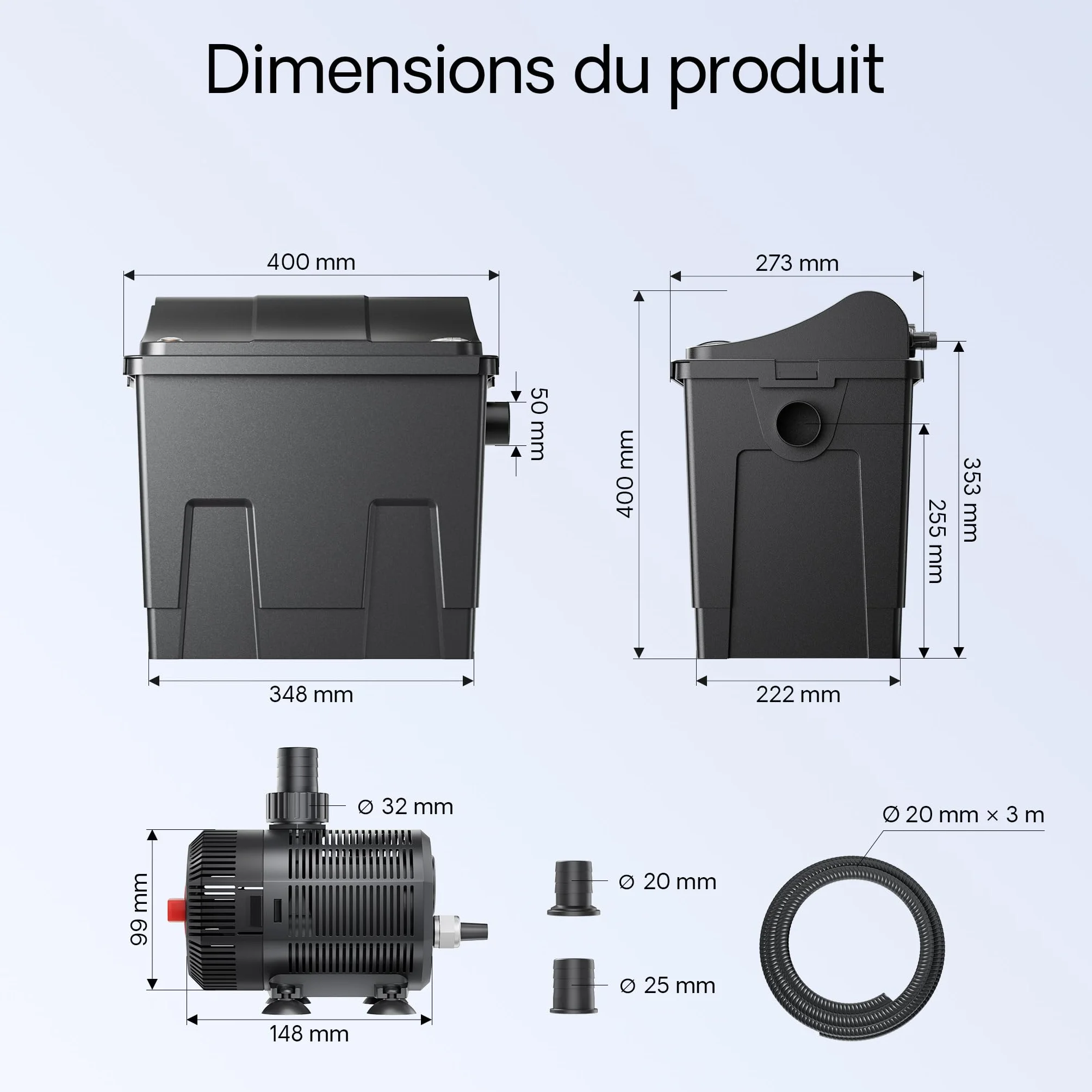 SunSun CBF-200T Filtre Biologique 8000 L 6000 L/h UV Pompe Système de Filtration Complet