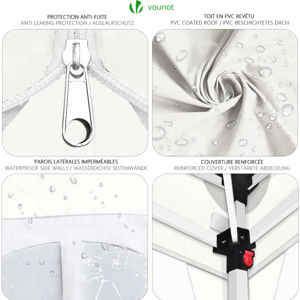 VOUNOT® Tonnelle de Jardin Tente 3x3m Pliable avec 4 Côtés et Sacs de Sable Blanc