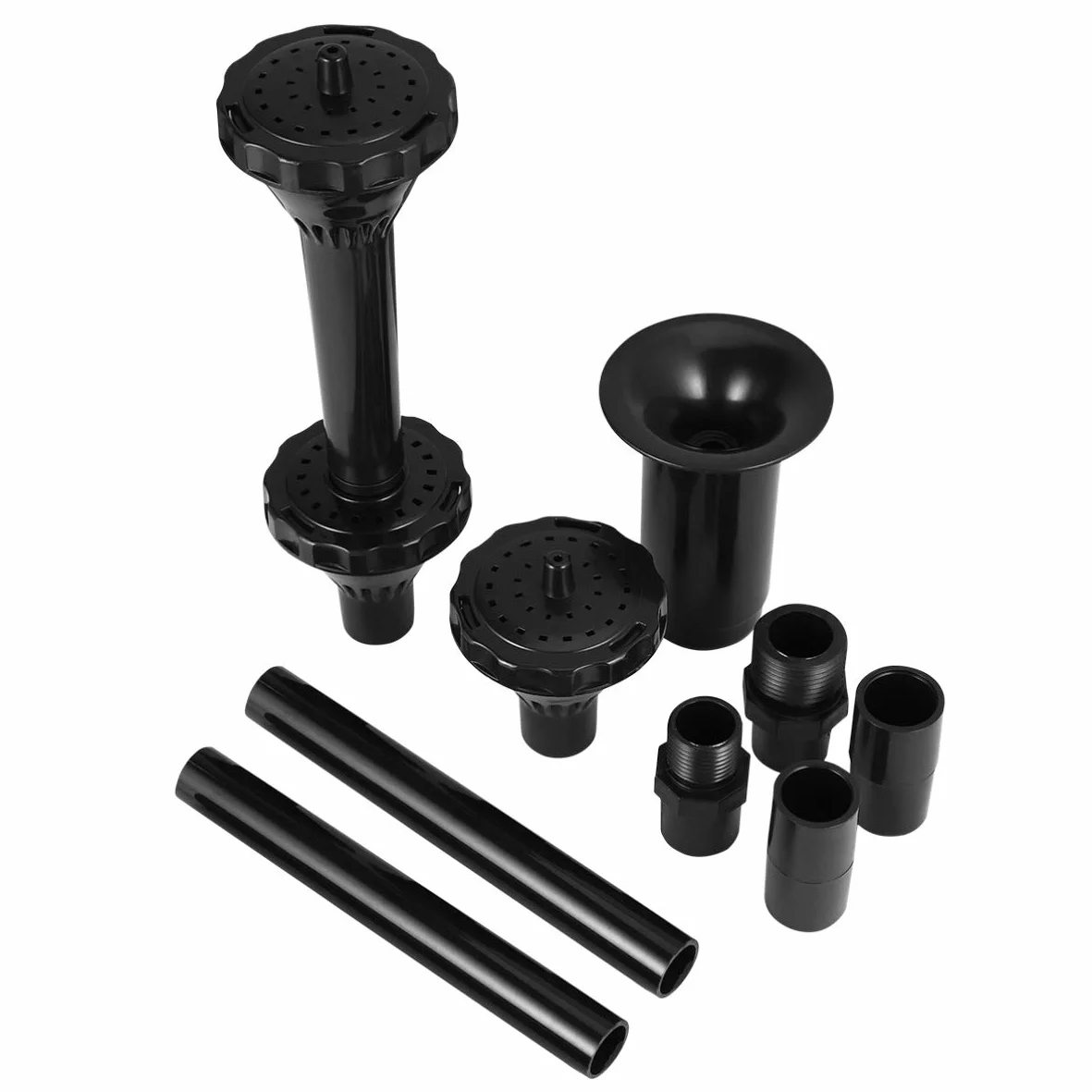 Yardwe Ensemble 9pcs Têtes de Fontaine à Eau pour Pompe Submersible, Buse Réglable en Hauteur, Plastique Noir