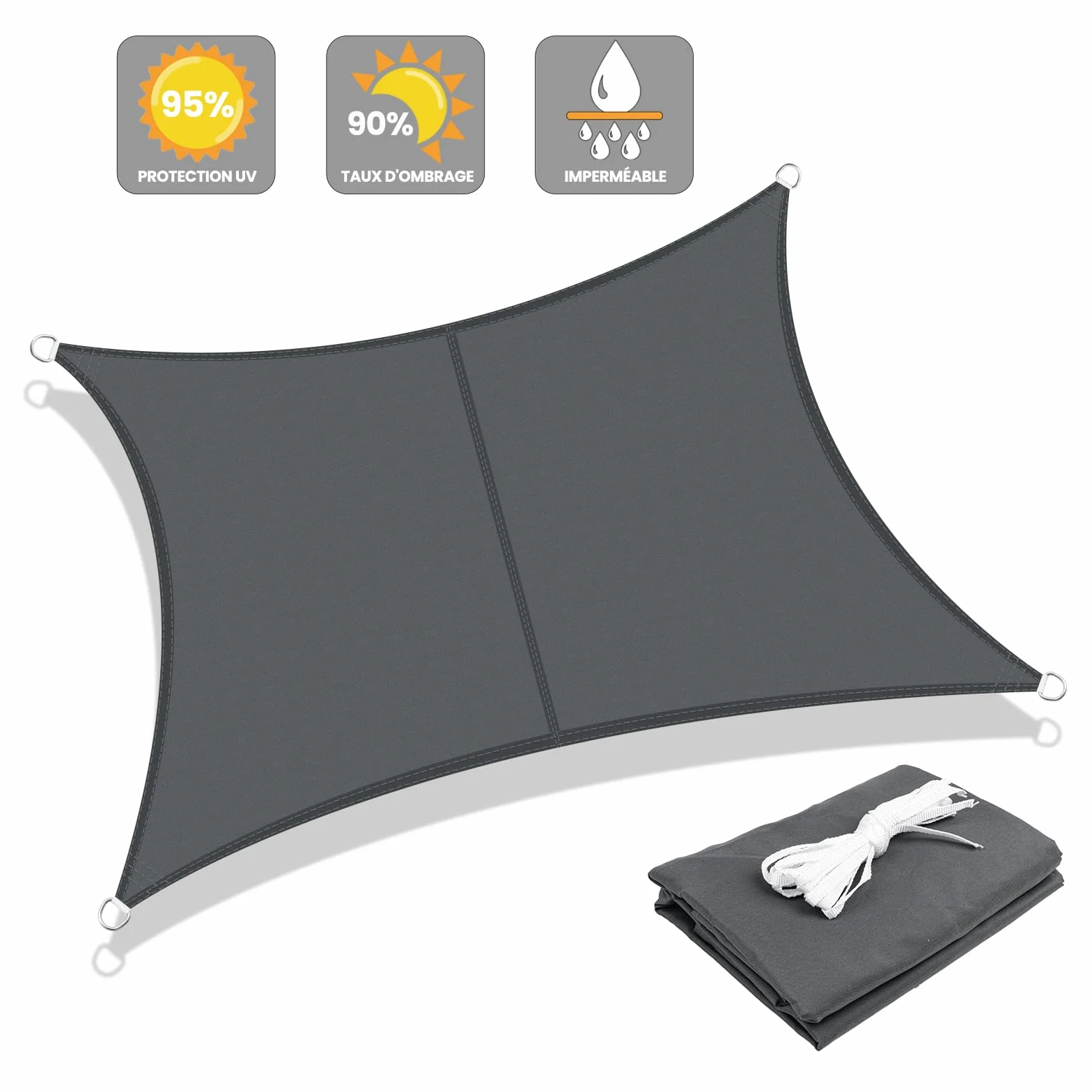 LOVE STORY Voile d'ombrage 3x4m Rectangulaire Imperméable PES Protection UV 95% Anthracite