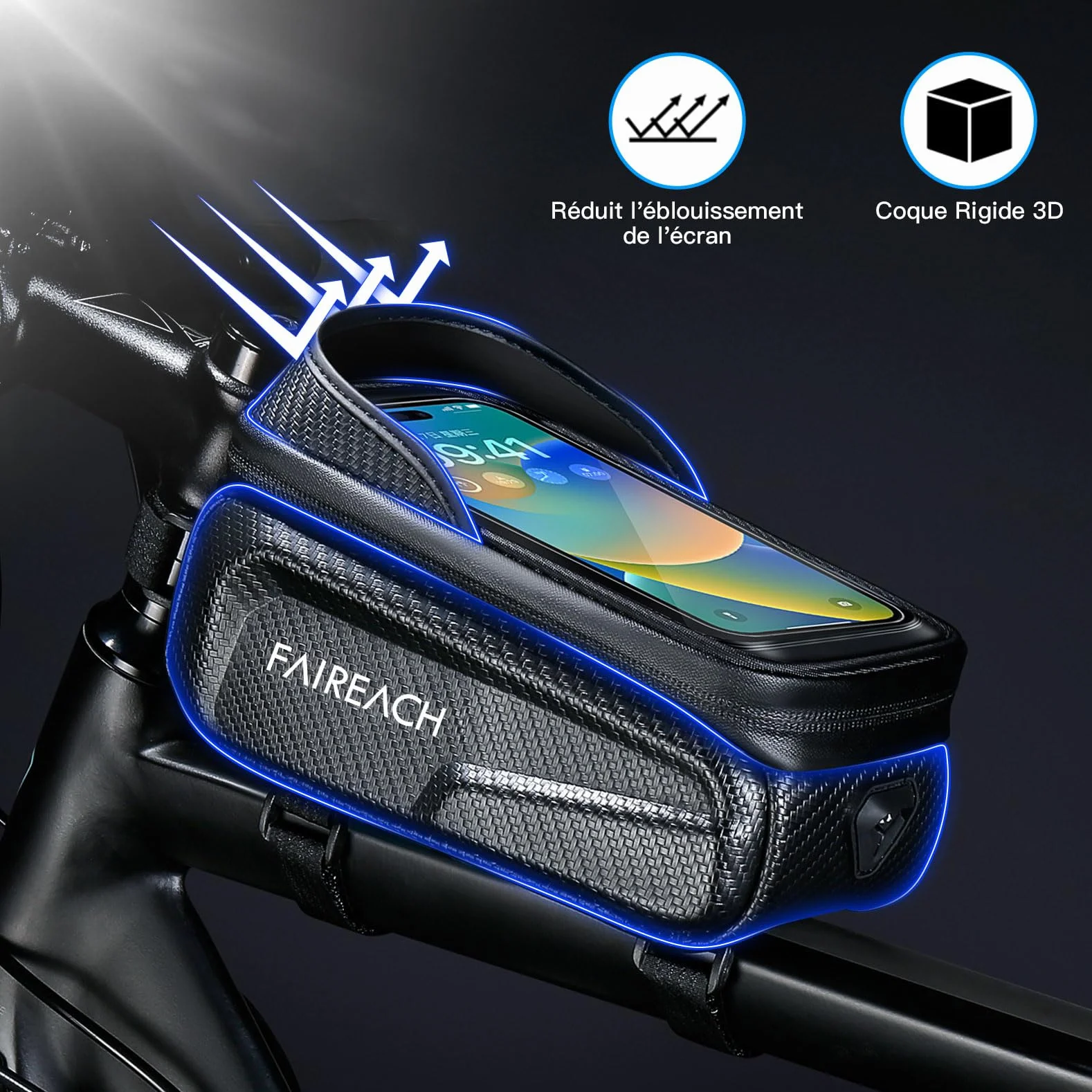 Sacoche Velo Étanche Support Telephone Velo Cadre Guidon VTT TPU 3D Pare-Soleil Anti-reflet Coque Dure EVA Smartphones 6.8''