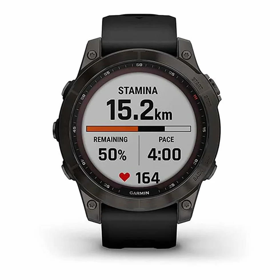 Garmin Fenix 7 Sapphire Solar Noir DLC-Titanium Bracelet Silicone Remis à neuf