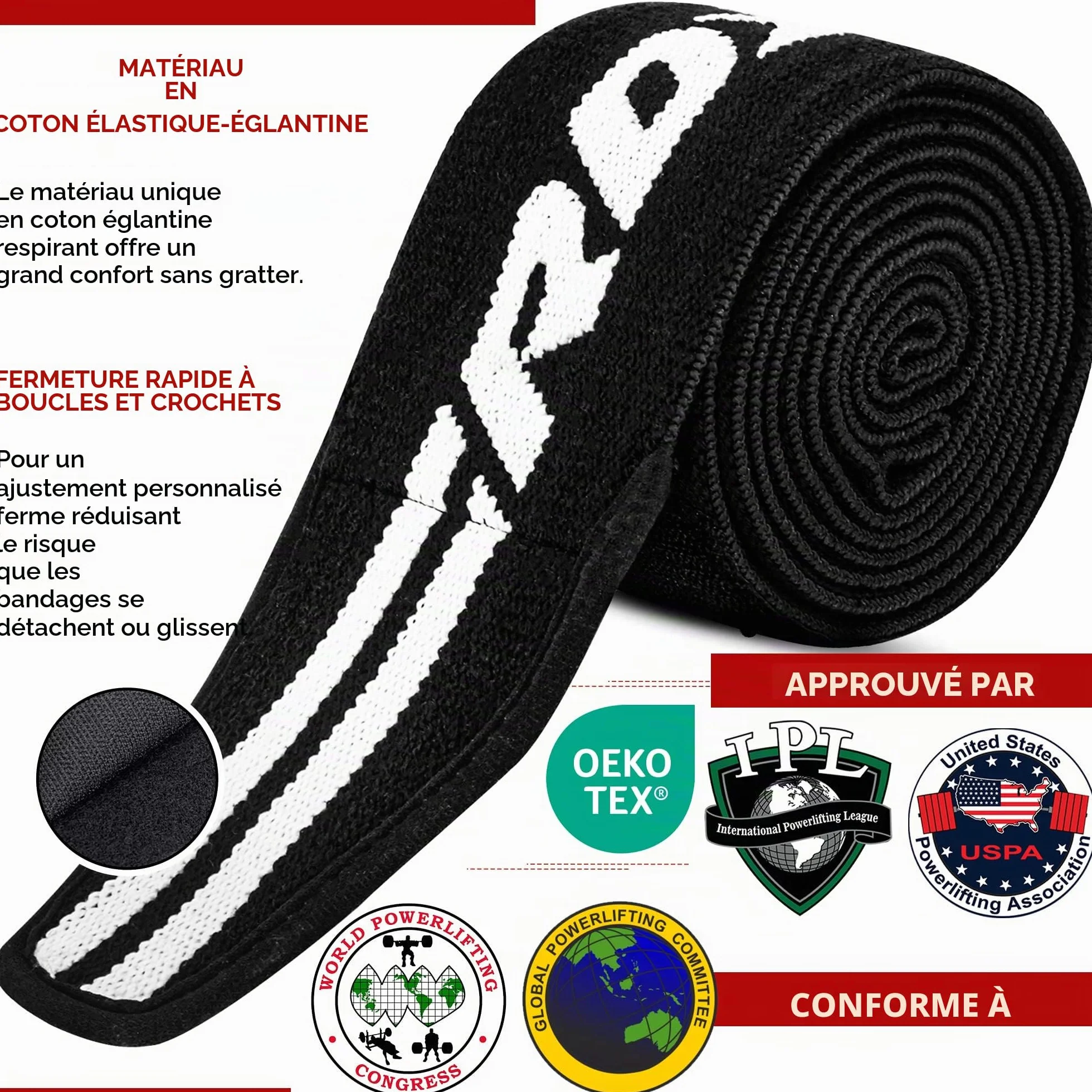 RDX Genouillère Bandage Musculation Fitness Protège Genou,Approuvé par IPL et USPA,Sangles de Genou pour Haltérophilie Entraînement, Powerlifting, Squats,Élastique Sport Knee Wraps