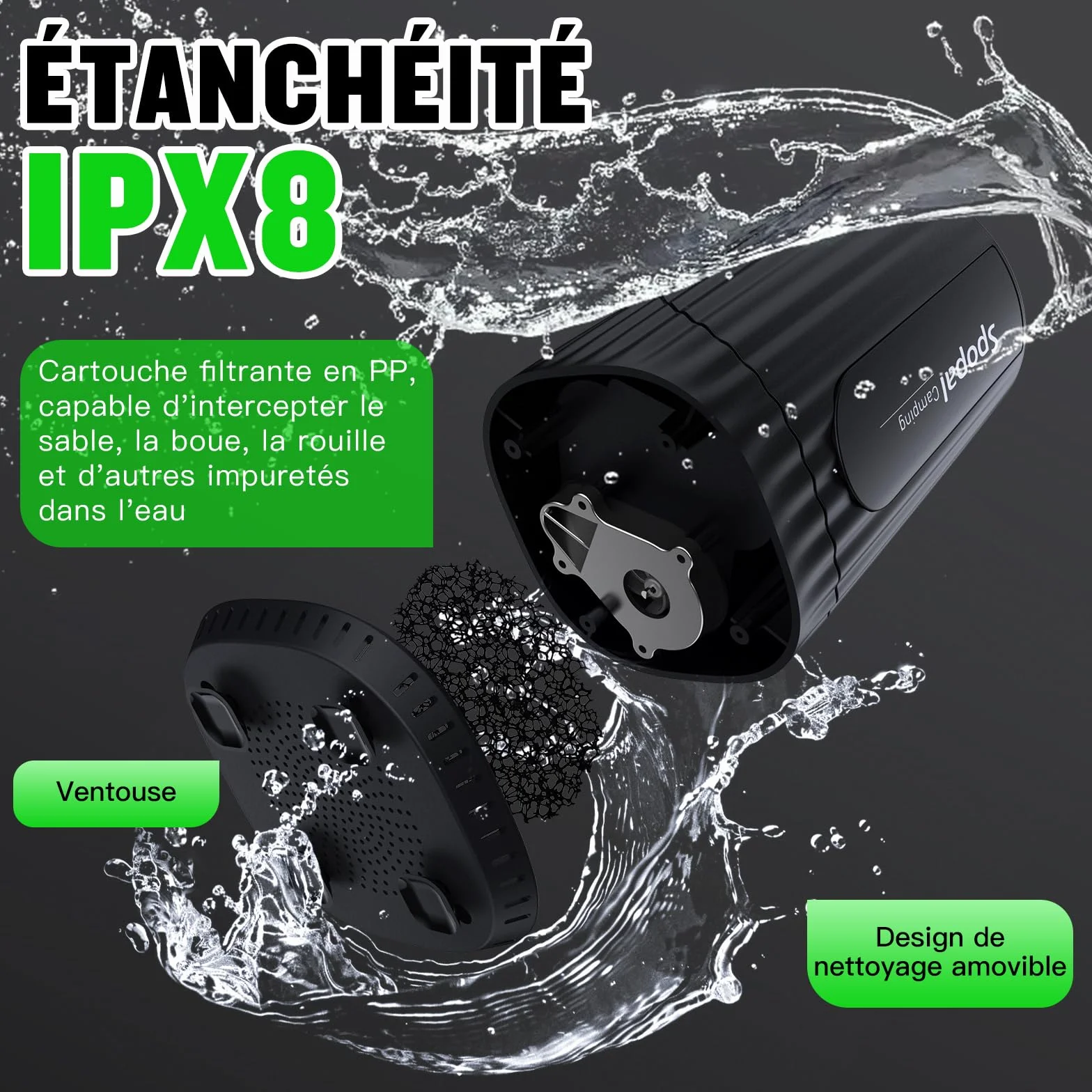 Spopal Camping Douche Portable, [Imperméable] Kit Douche de Camping,Rechargeable,10000mAh, avec Seau Pliable 20L,Afficheur Intelligent et Pomme de Douche 4 Modes pour Extérieure,Camping