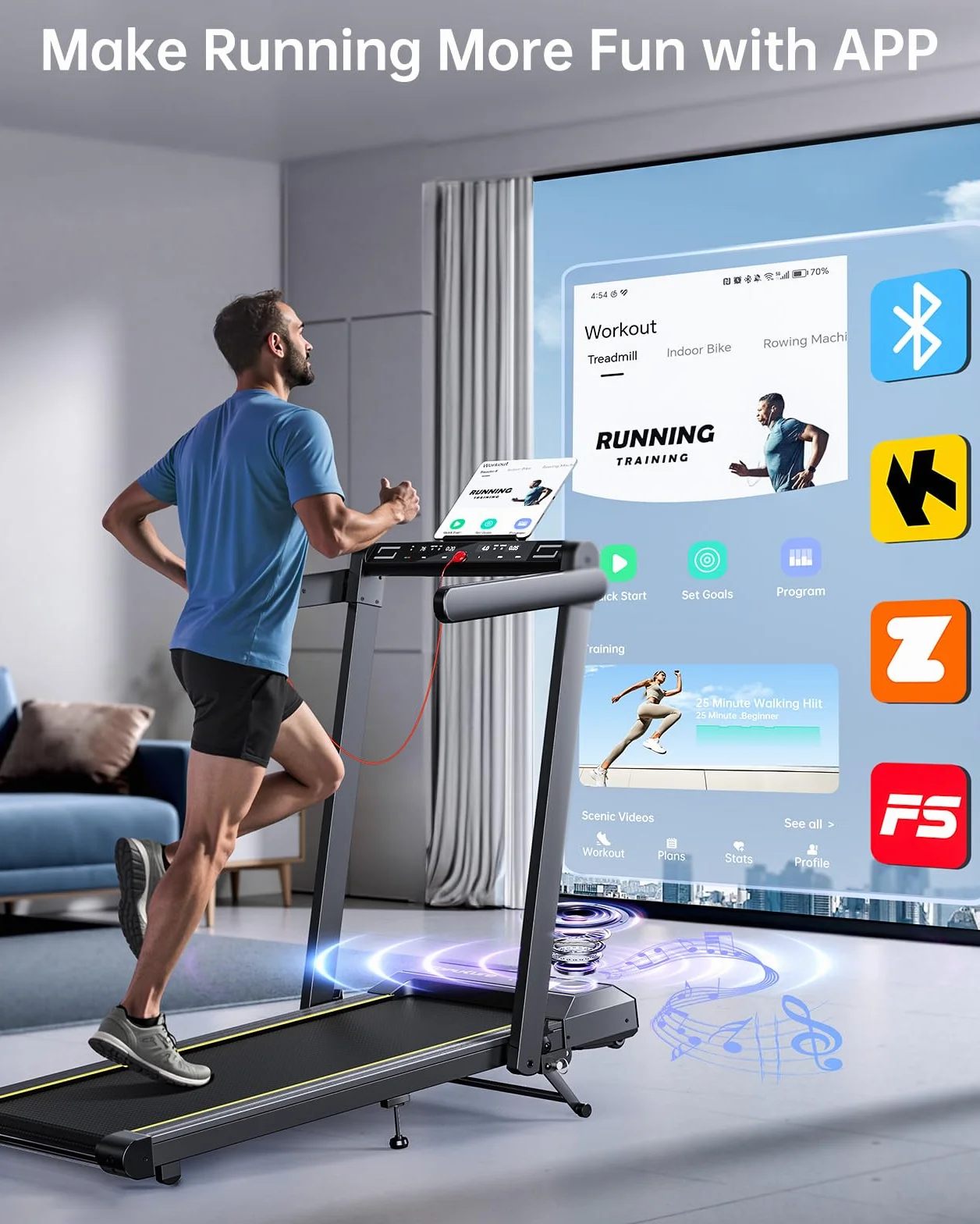 Tapis de Course, Vitesse Max 16 km/h, réglage de la Pente à 3 Vitesses, Max Pente 12%, Bande de Course Large 42cm, 2.5 HP, Tapis de Course électrique Pliable, Double écran LED, Mesure de la fréquenc