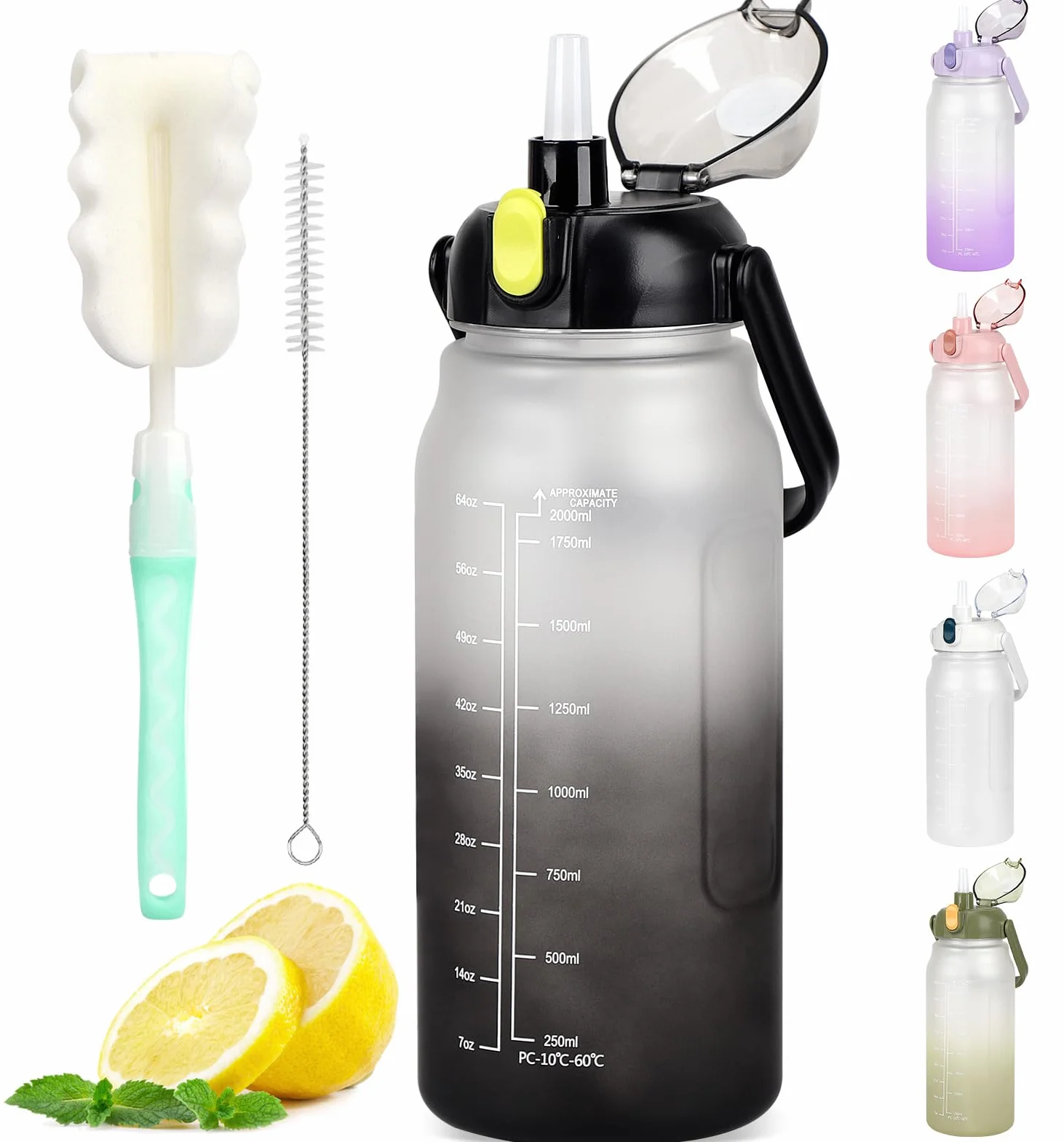 GXCROR Gourde Grande Bouteille d'eau de 2L Avec Marqueur de Temps et Paille - Restez Hydraté Avec Notre Grande Bouteille d'eau